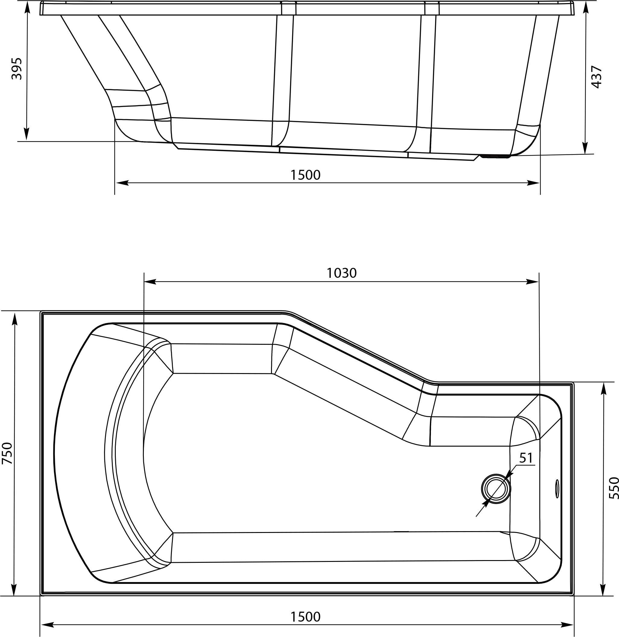 Акриловая ванна STWORKI Кронборг R 150x75 см, правая, пристенная, белая, шестиугольная, на ножках купить в Тамбове