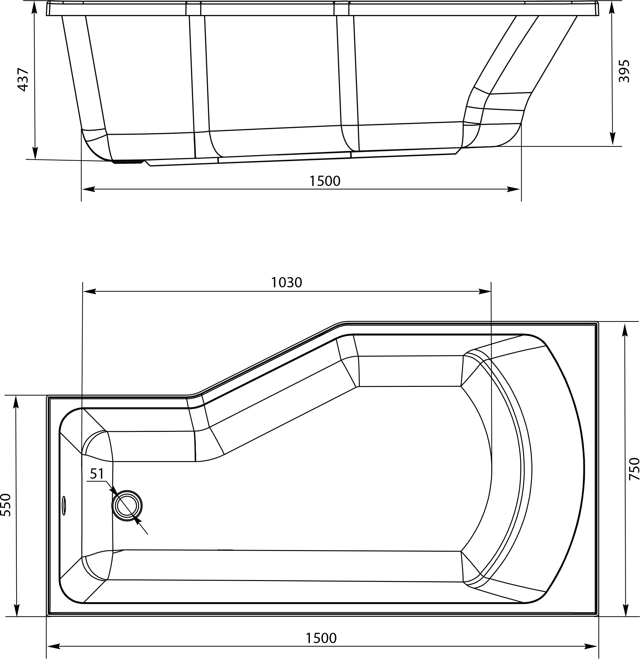Акриловая ванна STWORKI Кронборг L 150x75 см, левая, пристенная, белая, шестиугольная, на ножках купить в Тамбове