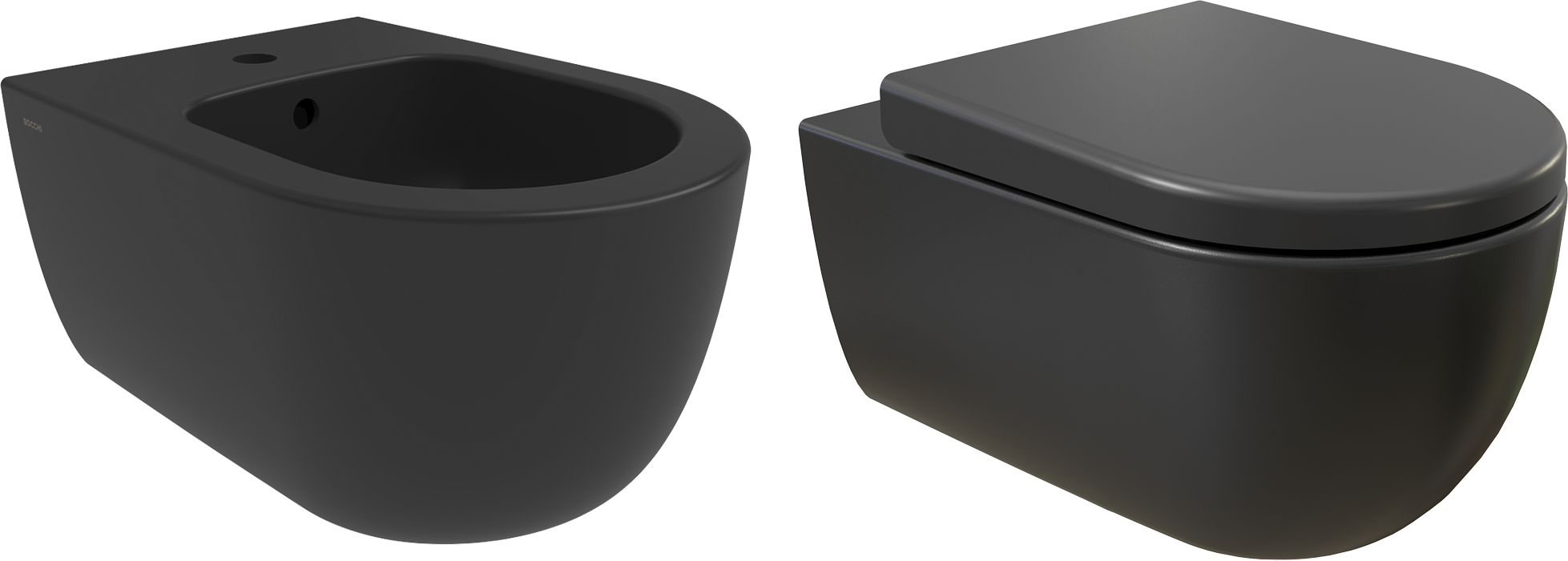 Комплект Биде BOCCHI V-Tondo 1487-004-0120 чёрный матовый + Унитаз подвесной 1416-004-0129 безободковый, черный матовый + Крышка A0336-004 с микролифтом, черная матовая