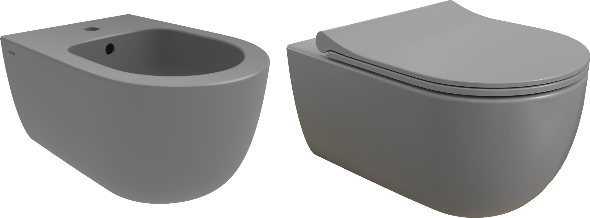 Комплект Биде BOCCHI V-Tondo 1487-006-0120 серый матовый + Унитаз подвесной 1416-006-0129 безободковый, серый матовый + Крышка A0336-006 с микролифтом, серая матовая