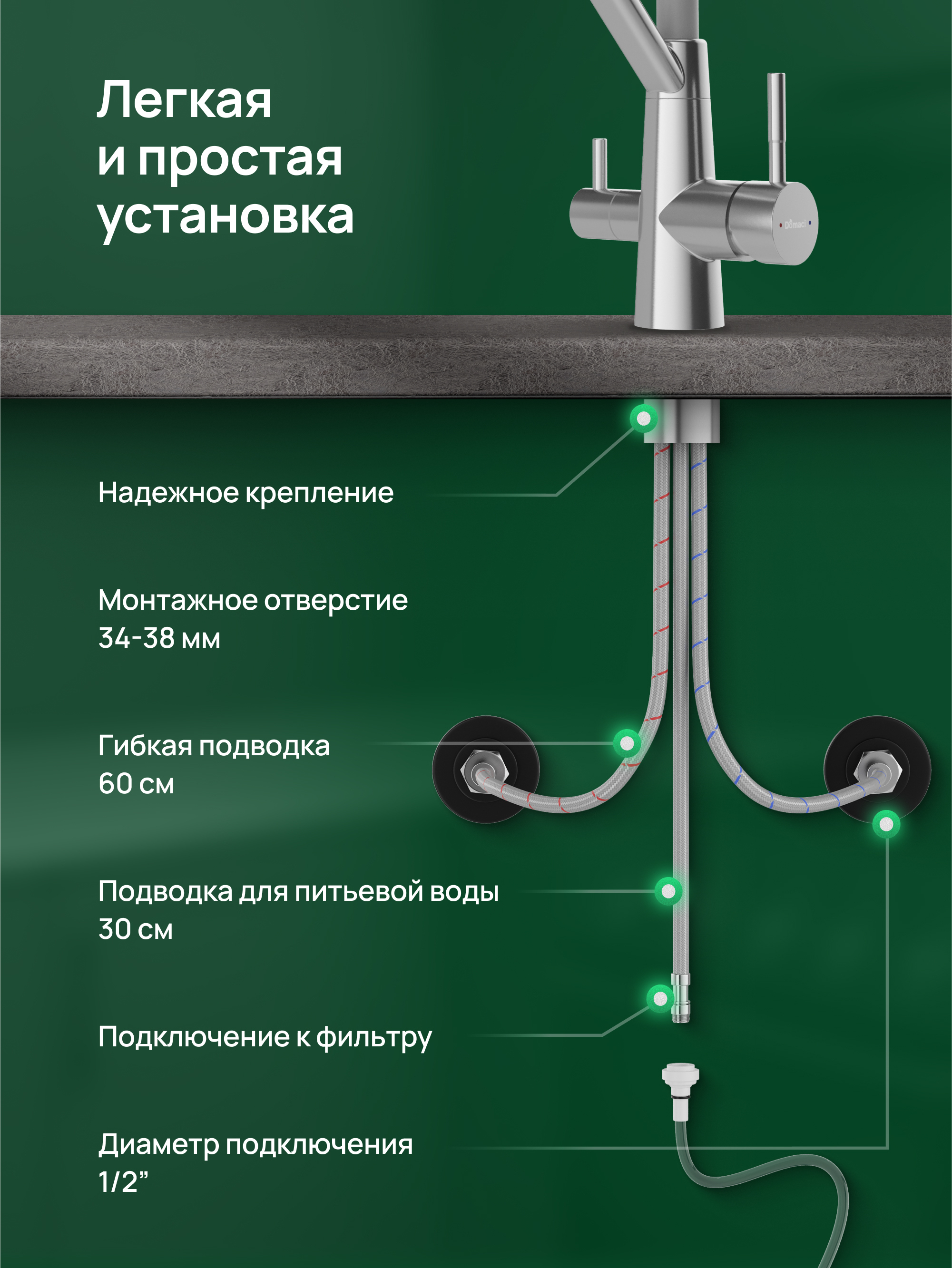 Смеситель для кухни Domaci Ливорно D8647G серый купить в Тамбове