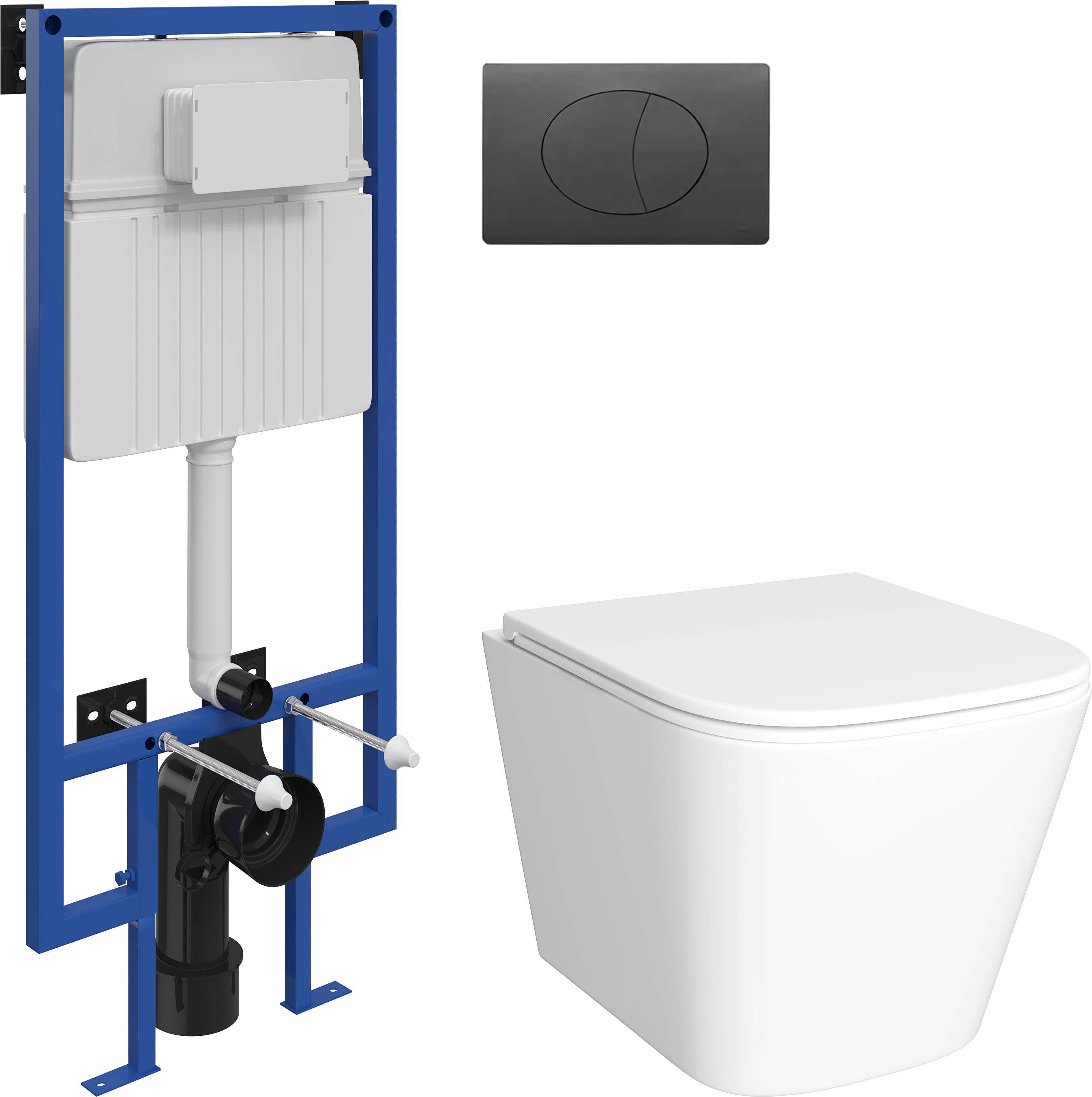 Комплект Унитаз подвесной DIWO Смоленск 5412 + Инсталляция STWORKI 510162 + Кнопка 230858 черный матовый