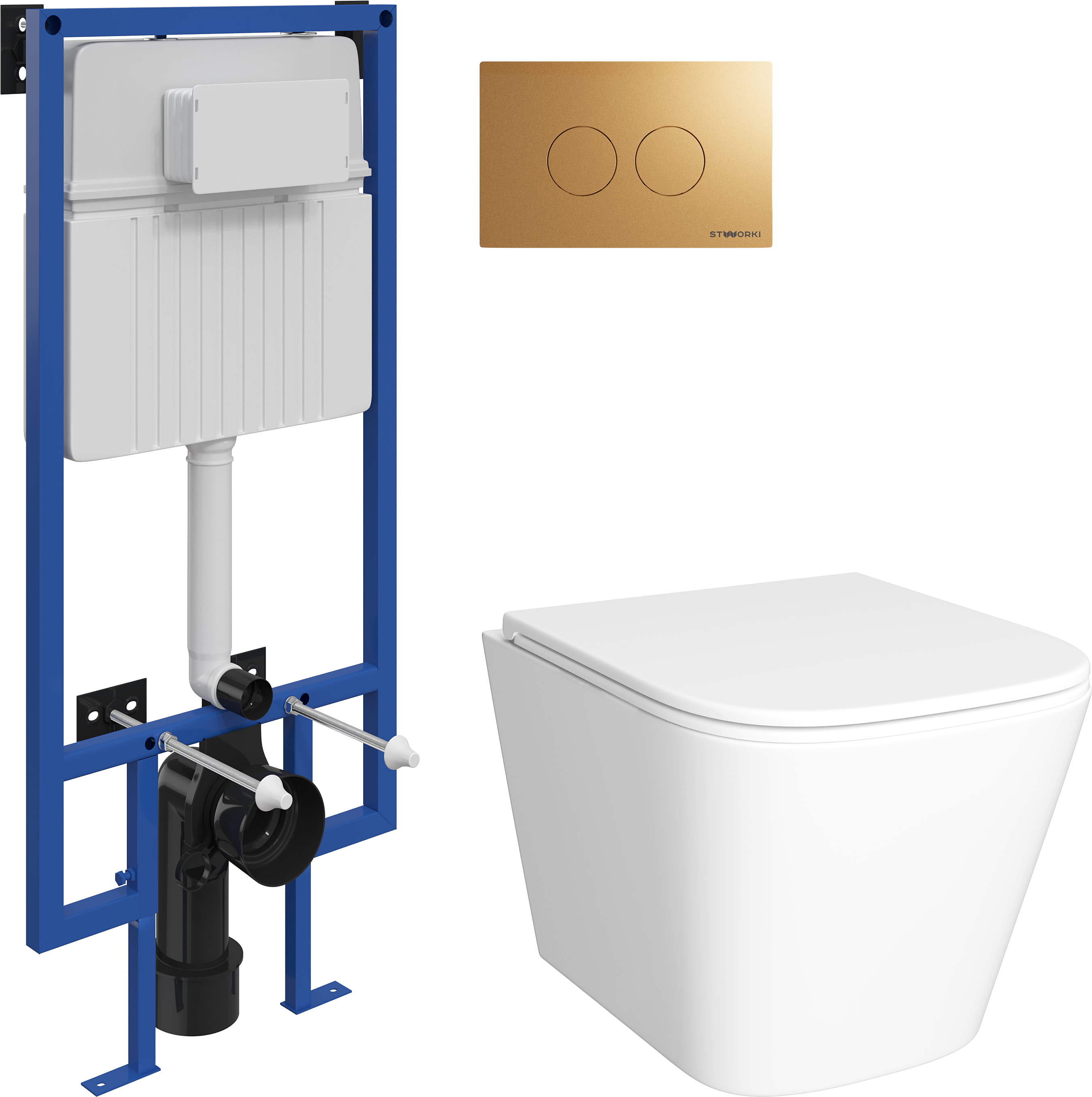 Комплект Унитаз подвесной DIWO Смоленск 5412 + Инсталляция STWORKI 510162 + Кнопка Хельсинки 500474 золотая матовая