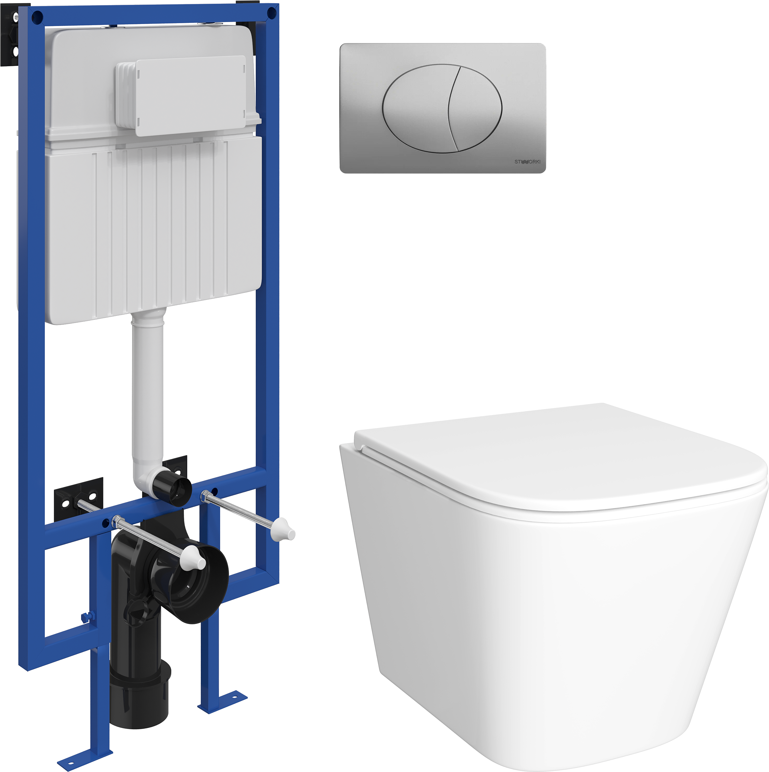 Комплект Унитаз подвесной DIWO Смоленск 5412 + Инсталляция STWORKI 510162 + Кнопка 230823 хром матовый