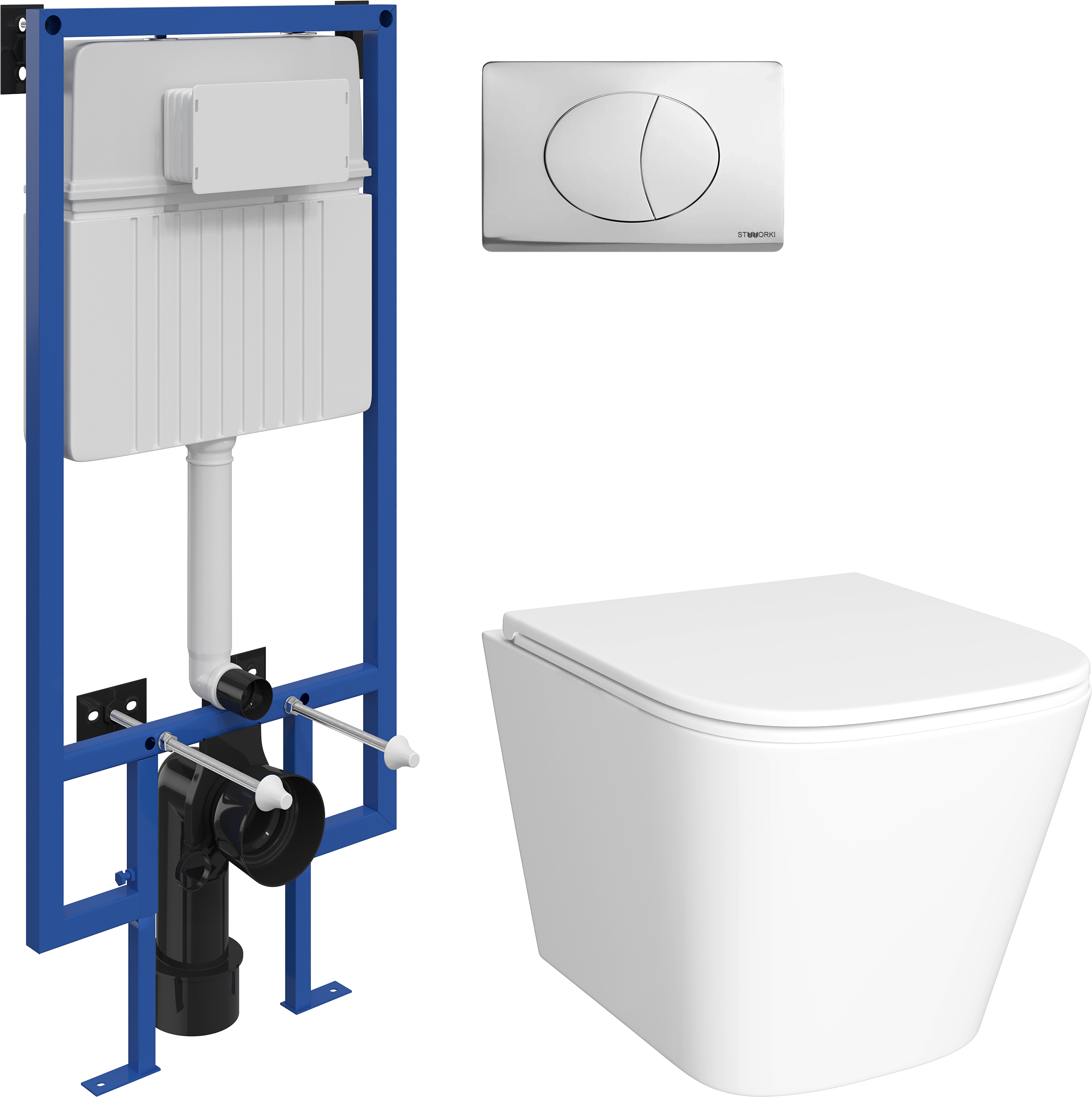 Комплект Унитаз подвесной DIWO Смоленск 5412 + Инсталляция STWORKI 510162 + Кнопка 230822 хром глянцевый