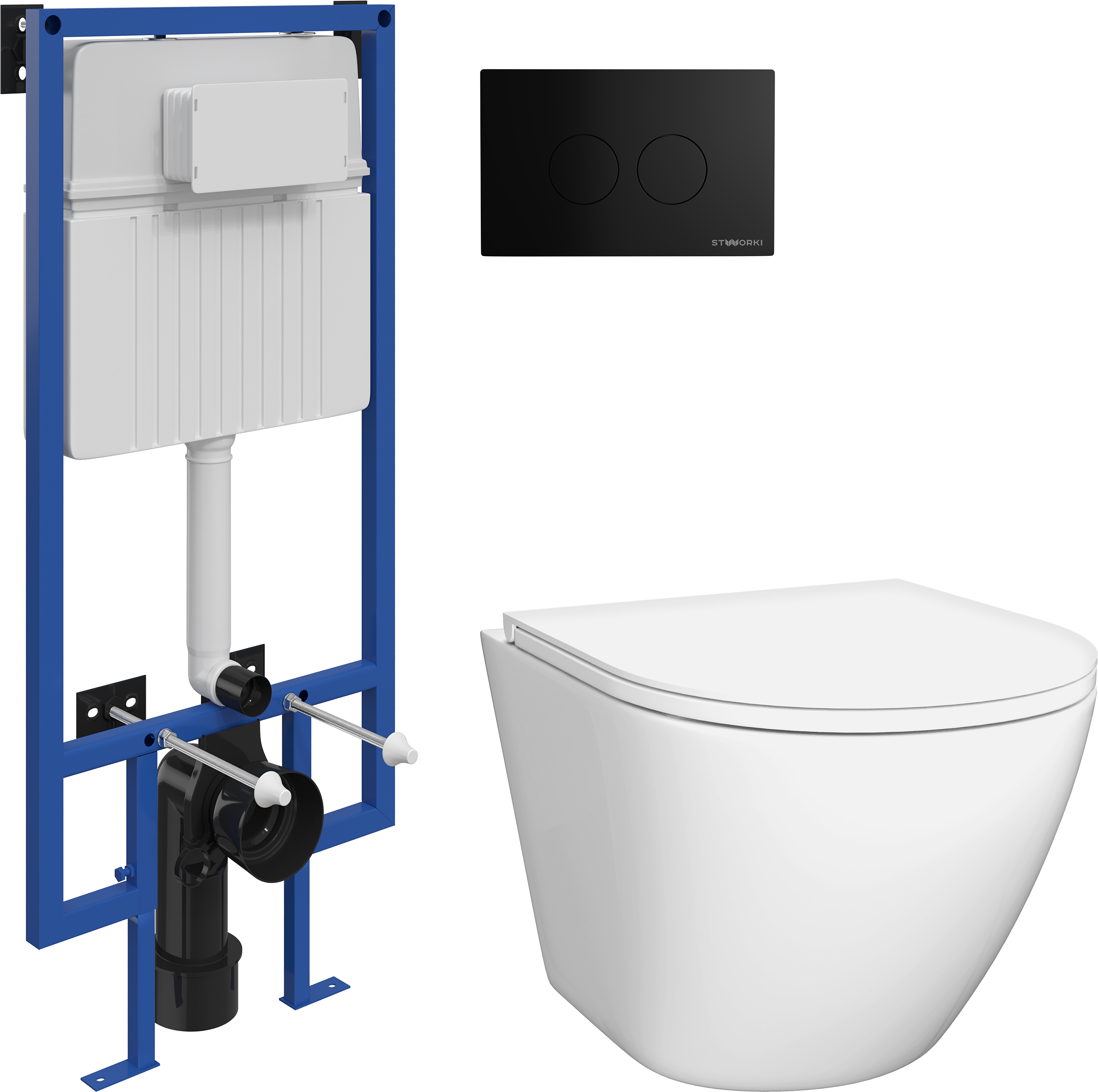 Комплект Унитаз подвесной DIWO Элиста 4412 + Инсталляция STWORKI 510162 + Кнопка Хельсинки 500471 черная матовая