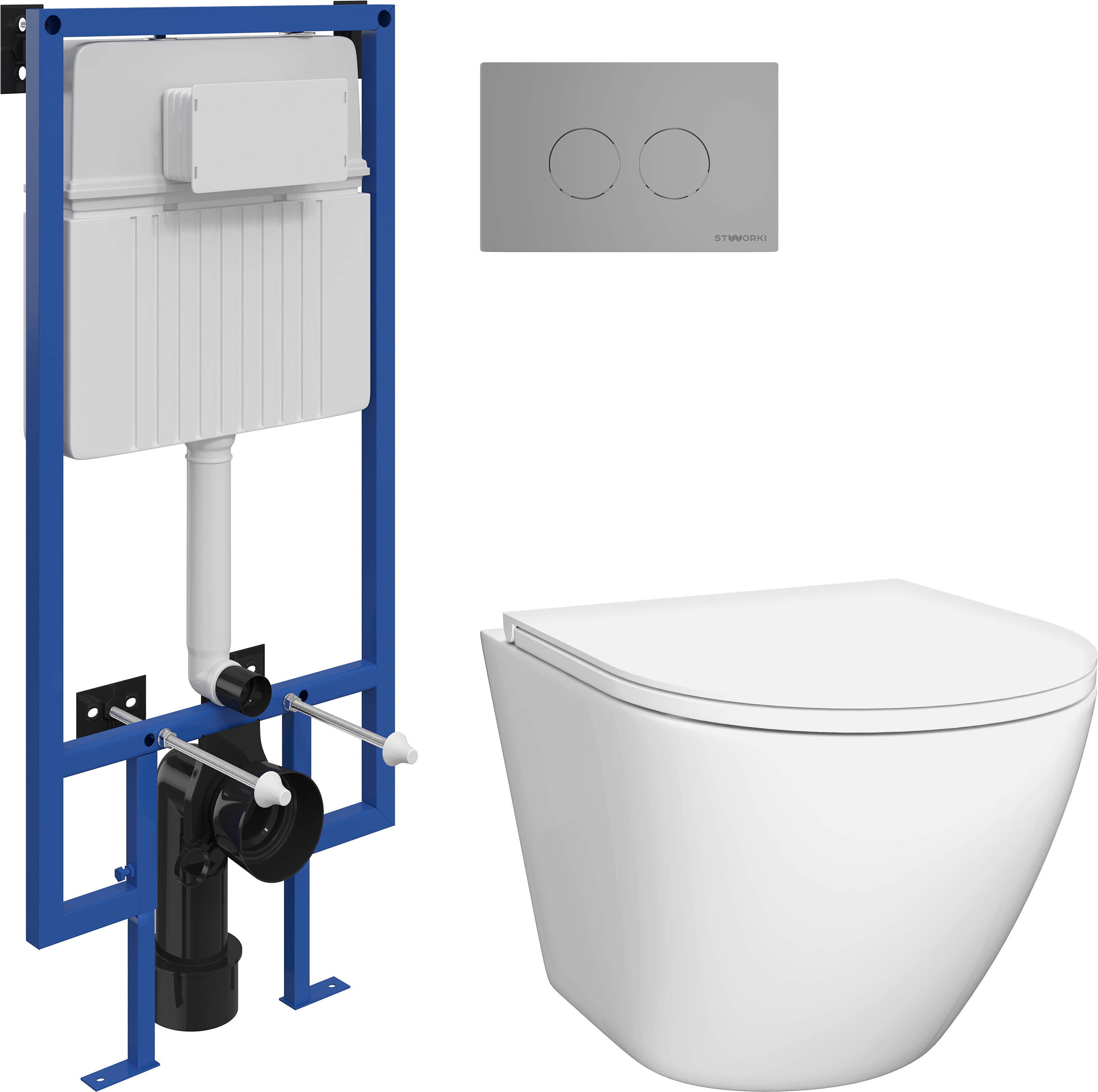 Комплект Унитаз подвесной DIWO Элиста 4412 + Инсталляция STWORKI 510162 + Кнопка Хельсинки 500473 хром матовая