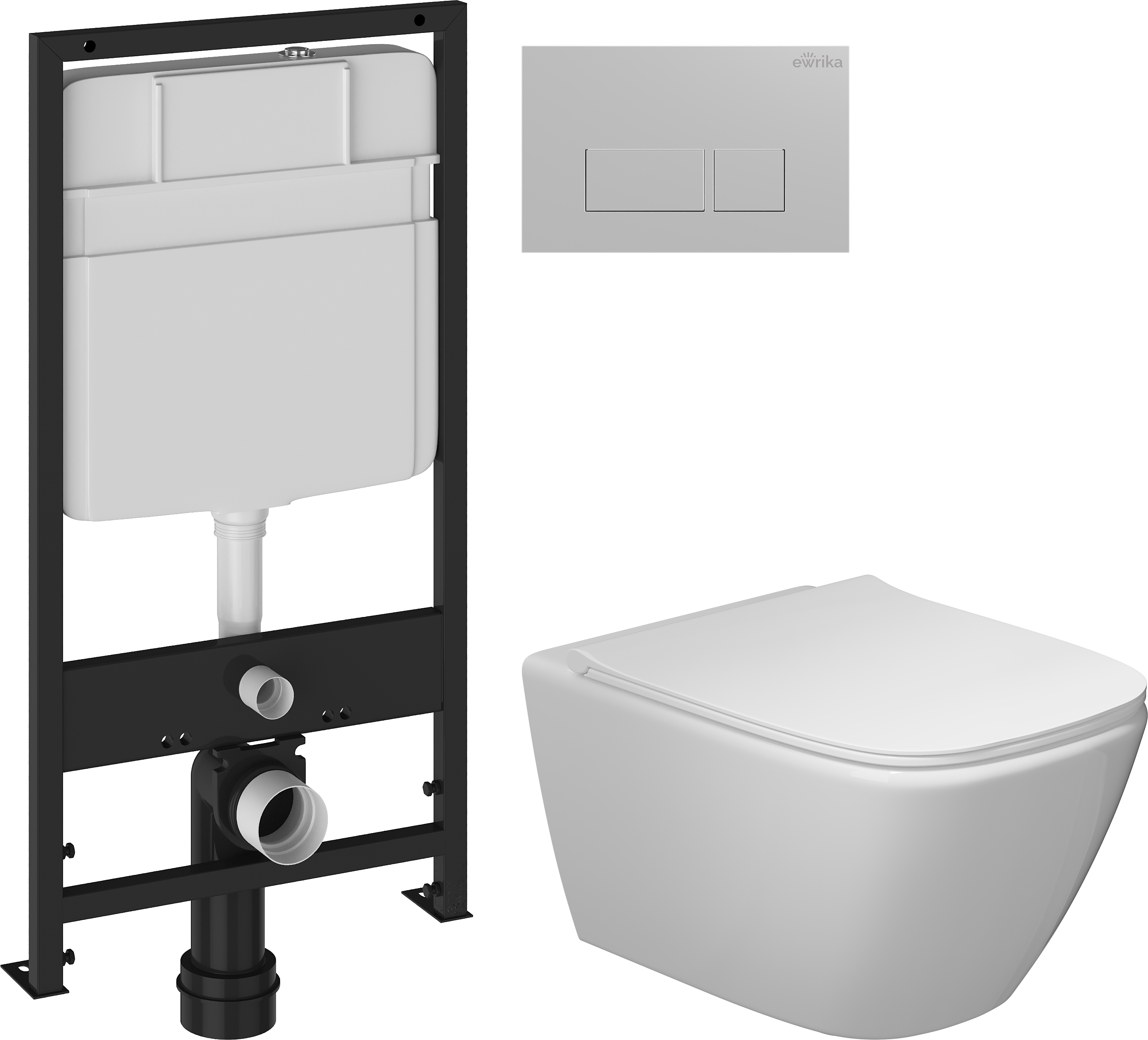 Комплект 3 в 1 Унитаз подвесной STWORKI Карлстад 5610 + Инсталляция EWRIKA ProLT 0026-2020 + Кнопка 0040 цвет матовый хром