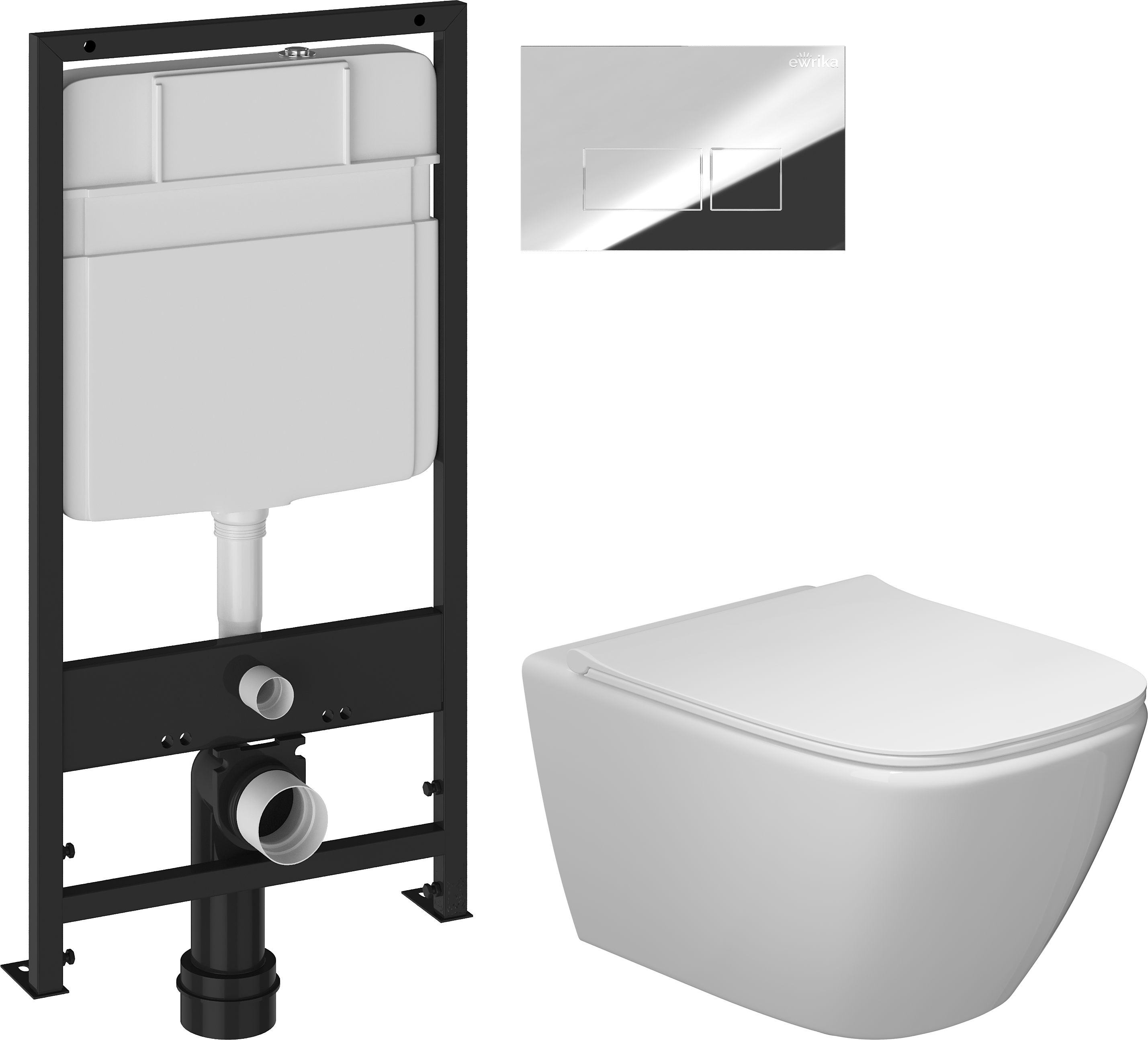 Комплект 3 в 1 Унитаз подвесной STWORKI Карлстад 5610 + Инсталляция EWRIKA ProLT 0026-2020 + Кнопка 0041 цвет хром