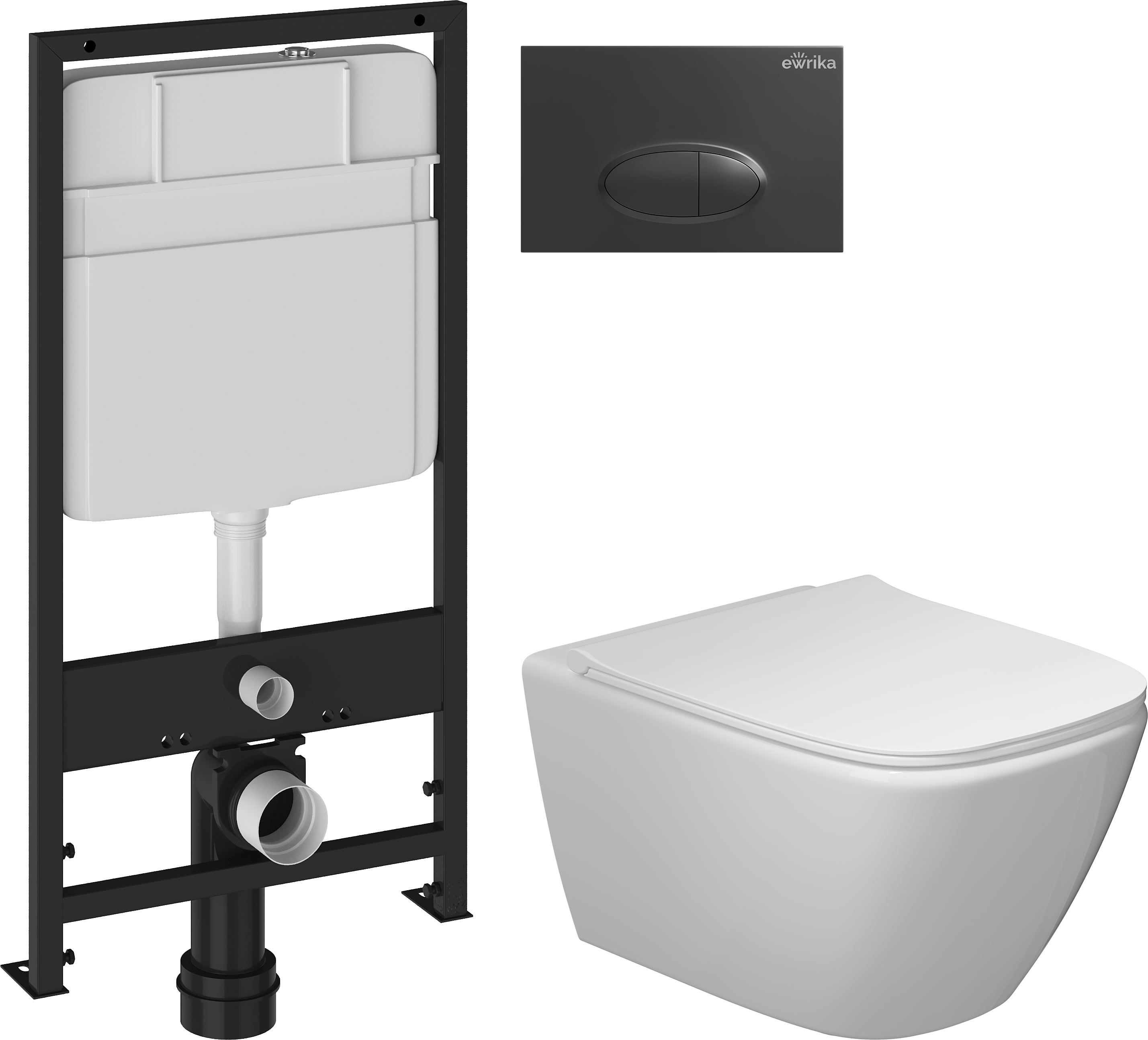 Комплект 3 в 1 Унитаз подвесной STWORKI Карлстад 5610 + Инсталляция EWRIKA ProLT 0026-2020 + Кнопка 0054 цвет матовый черный