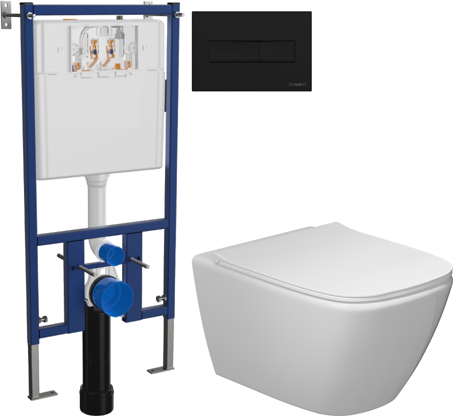 Комплект 3 в 1 Унитаз подвесной STWORKI Карлстад 5610 + Инсталляция DIWO 4501 + Кнопка 7323 цвет матовый черный
