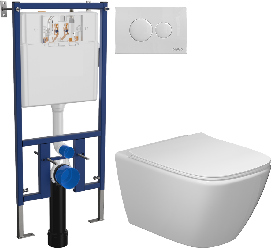 Комплект 3 в 1 Унитаз подвесной STWORKI Карлстад 5610 + Инсталляция DIWO 4501 + Кнопка 7310 цвет глянцевый белый