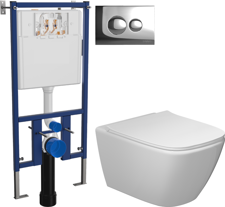 Комплект 3 в 1 Унитаз подвесной STWORKI Карлстад 5610 + Инсталляция DIWO 4501 + Кнопка 7312 цвет хром