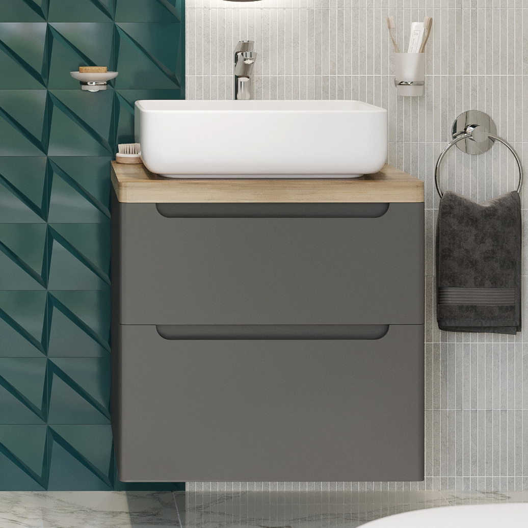 Тумба под раковину со столешницей STWORKI Берген 60 серая, столешница светлая