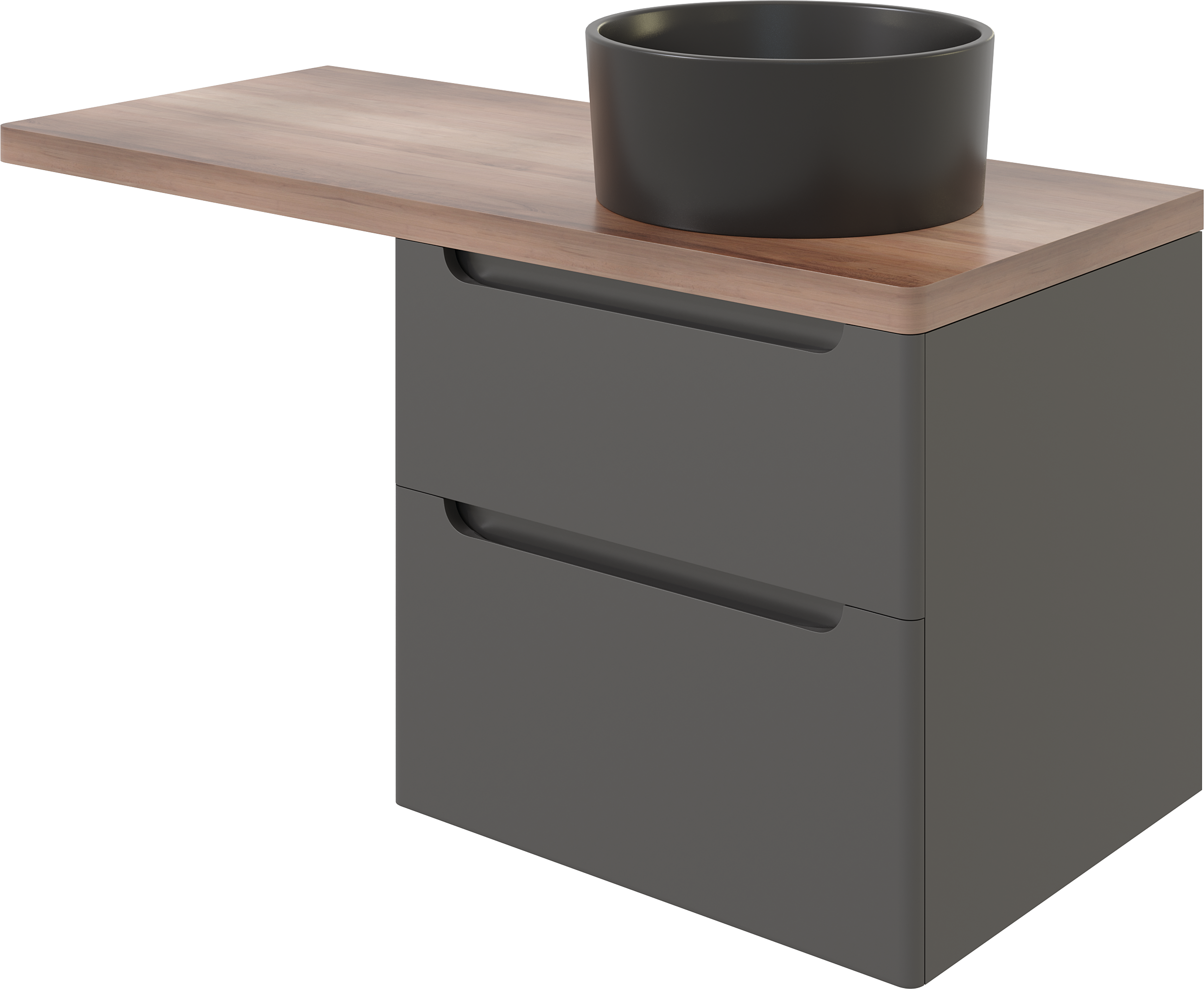 Тумба под раковину со столешницей STWORKI Берген 122 серая, столешница темная, без отверстий + левый кронштейн