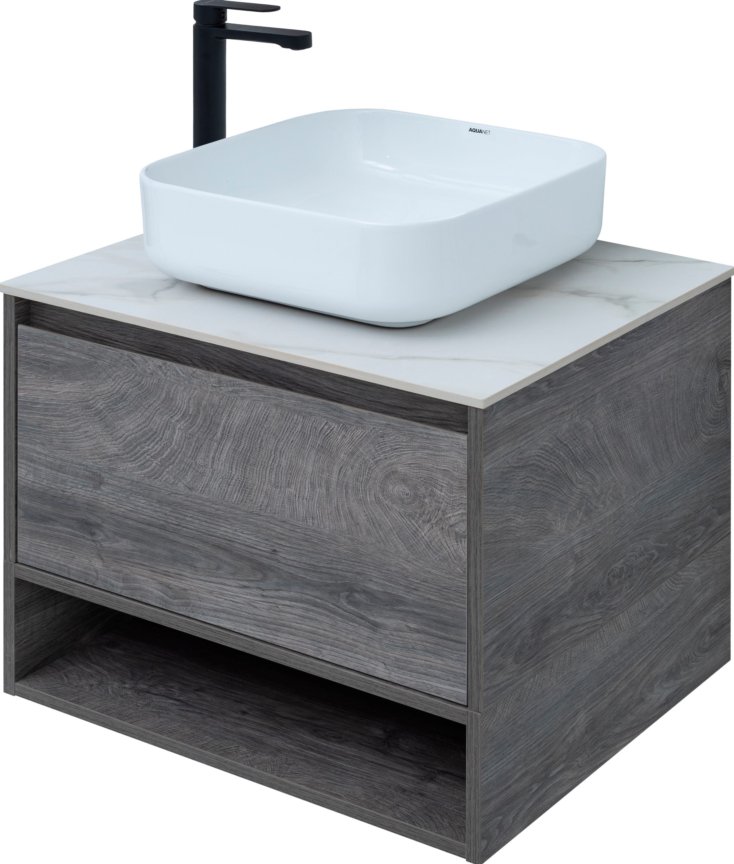 Тумба под раковину со столешницей STWORKI Карлстад 60 дуб рошелье, монте тиберио, с отверстием для смесителя