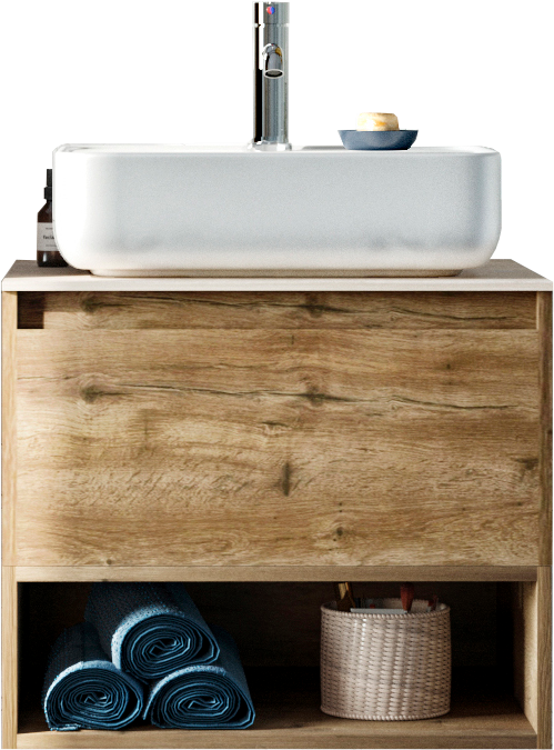 Тумба под раковину со столешницей STWORKI Карлстад 60 дуб рустикальный, простоун беж