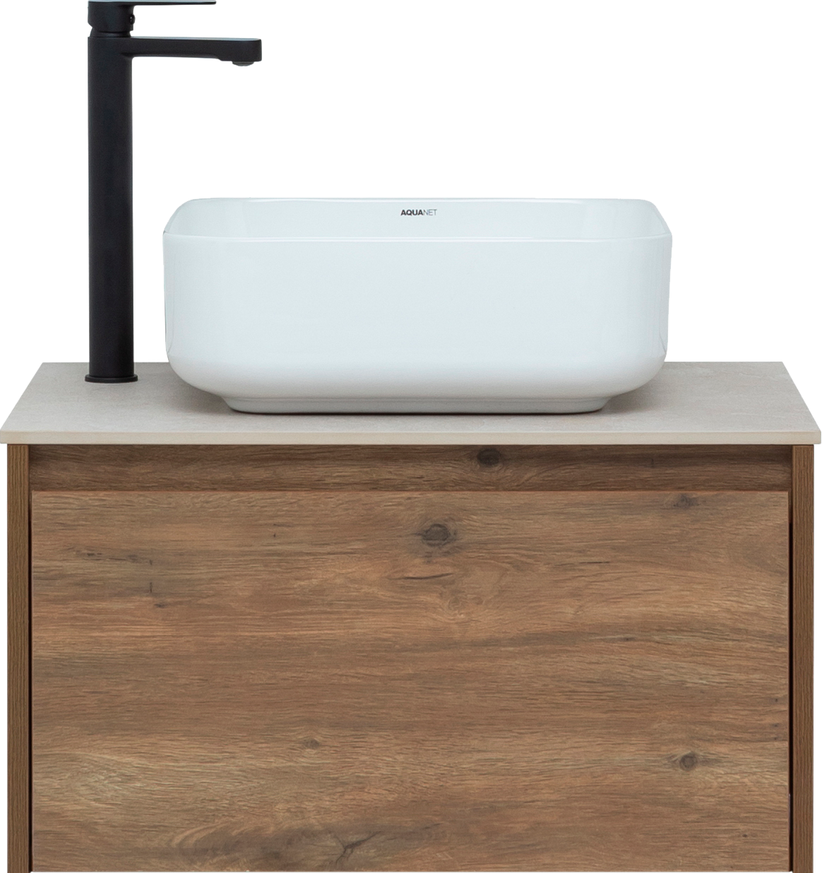 Тумба под раковину со столешницей STWORKI Карлстад 60 дуб рустикальный, простоун беж, с отверстием для смесителя