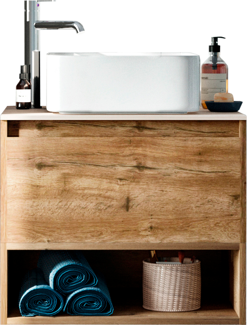 Тумба под раковину со столешницей STWORKI Карлстад 60 дуб рустикальный, роверелла, с отверстием для смесителя