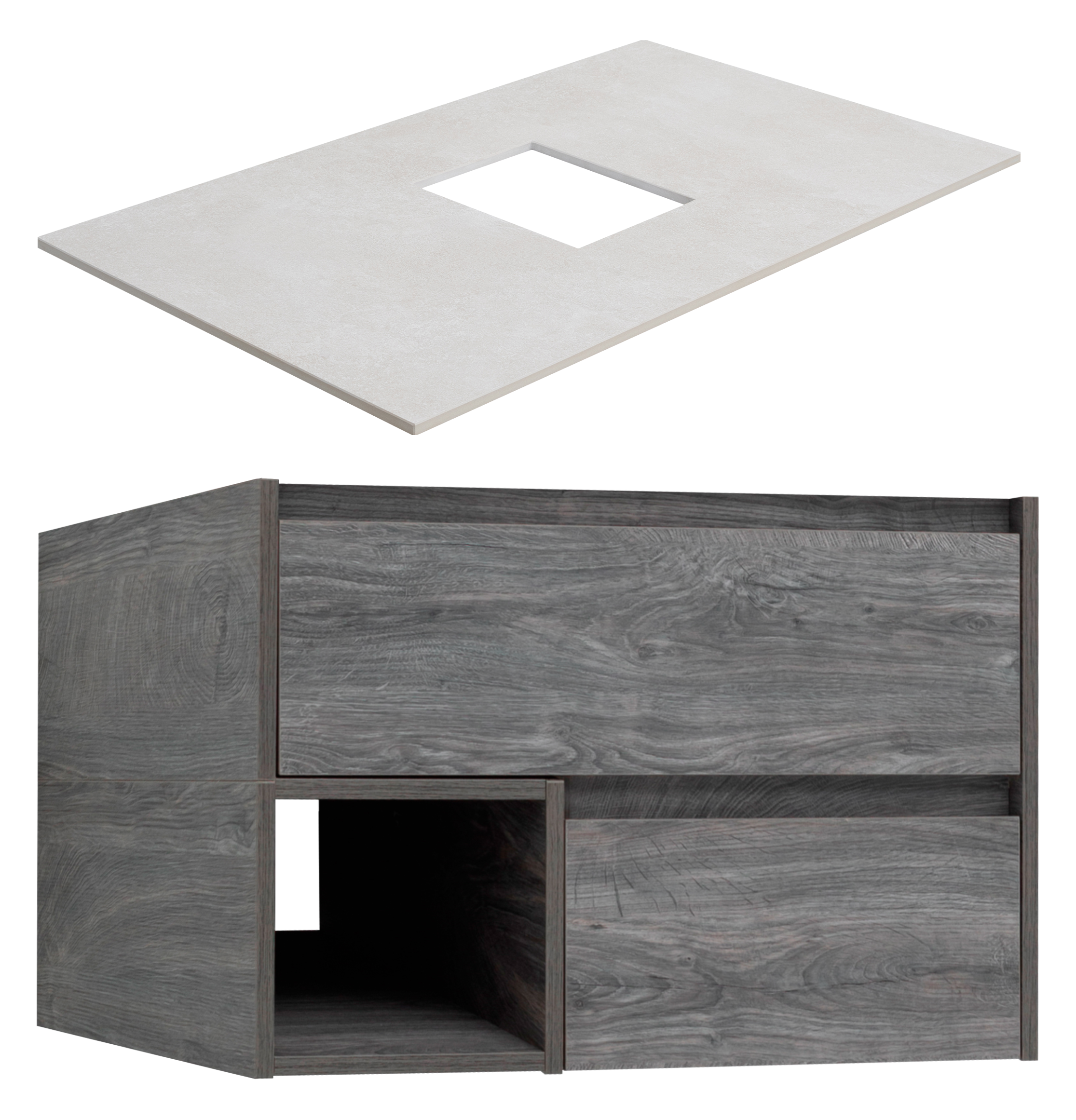 Тумба под раковину со столешницей STWORKI Карлстад 75 дуб рошелье, простоун беж