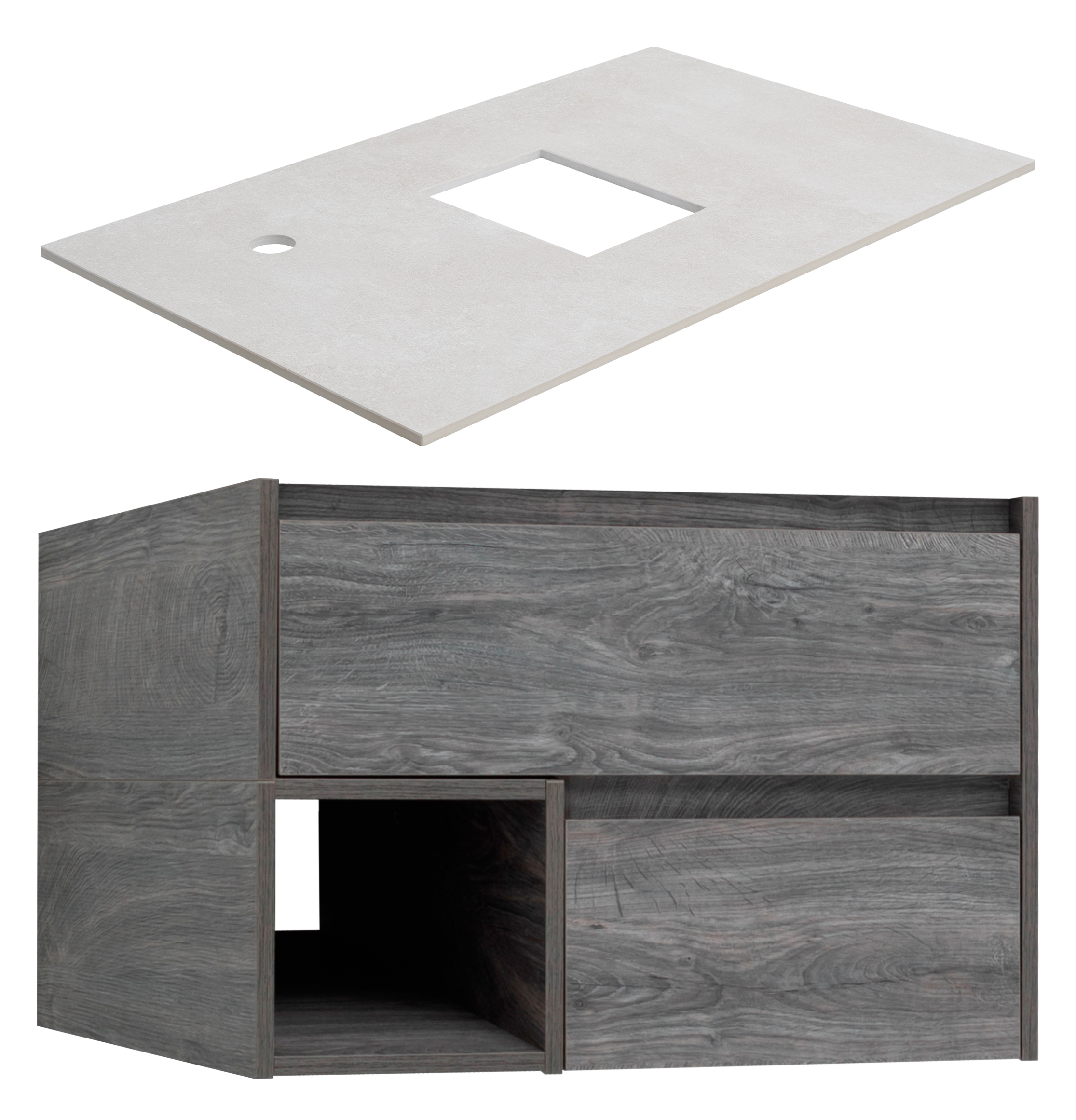 Тумба под раковину со столешницей STWORKI Карлстад 75 дуб рошелье, простоун беж, с отверстием для смесителя