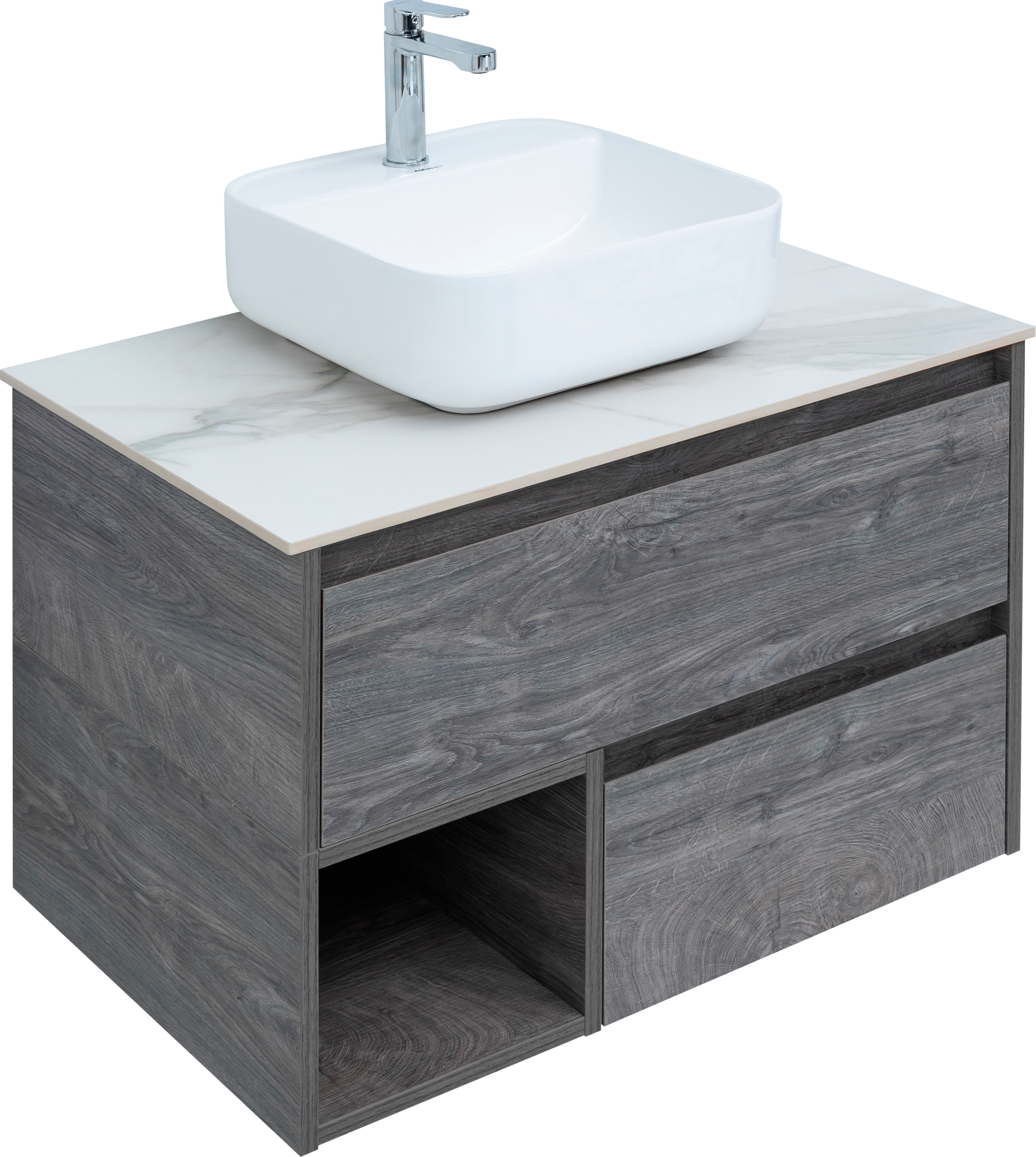 Тумба под раковину со столешницей STWORKI Карлстад 75 дуб рошелье, монте тиберио, с отверстием для смесителя