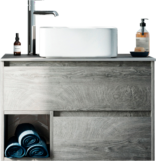 Тумба под раковину со столешницей STWORKI Карлстад 75 дуб рошелье, роверелла, с отверстием для смесителя