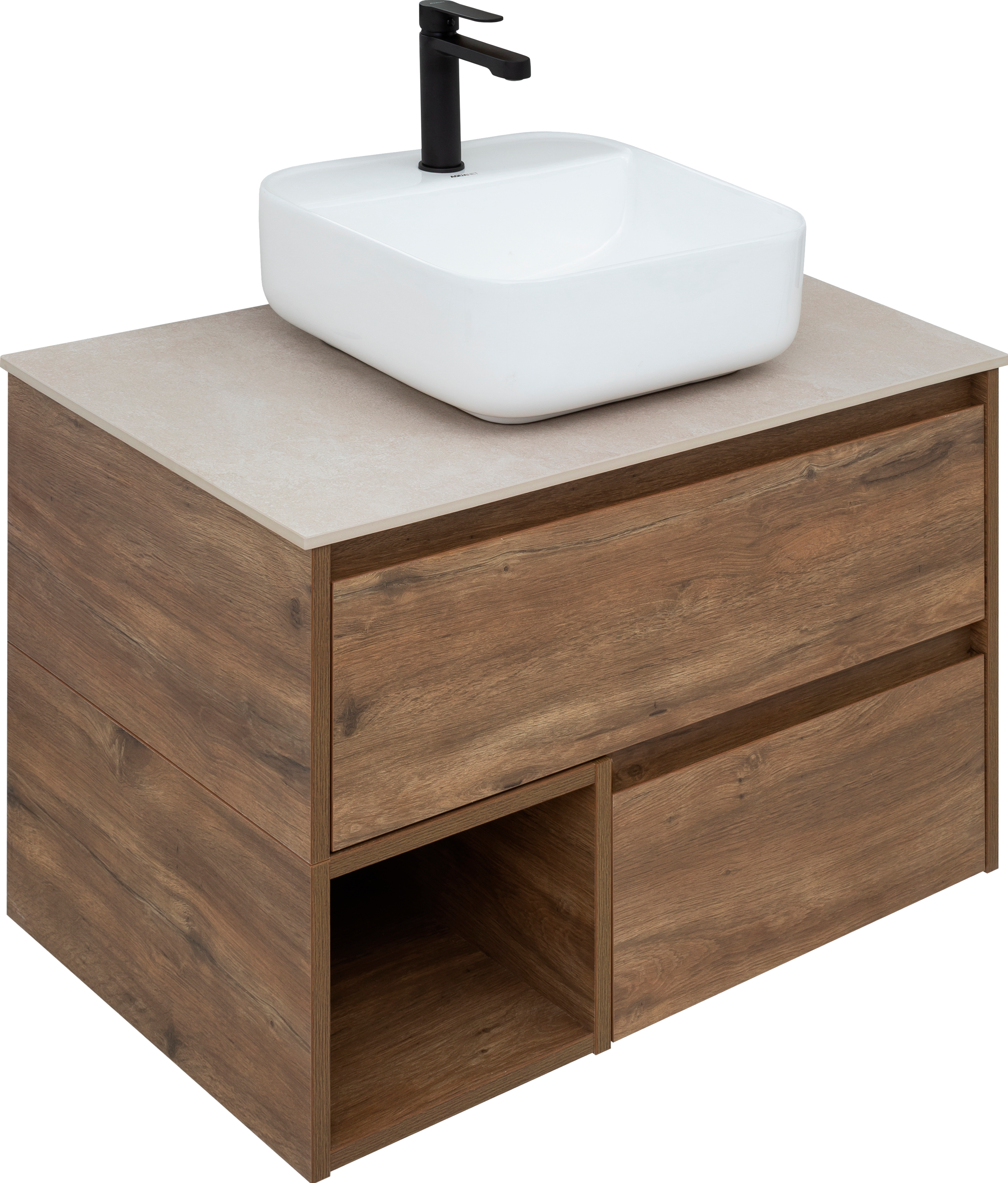 Тумба под раковину со столешницей STWORKI Карлстад 75 дуб рустикальный, простоун беж