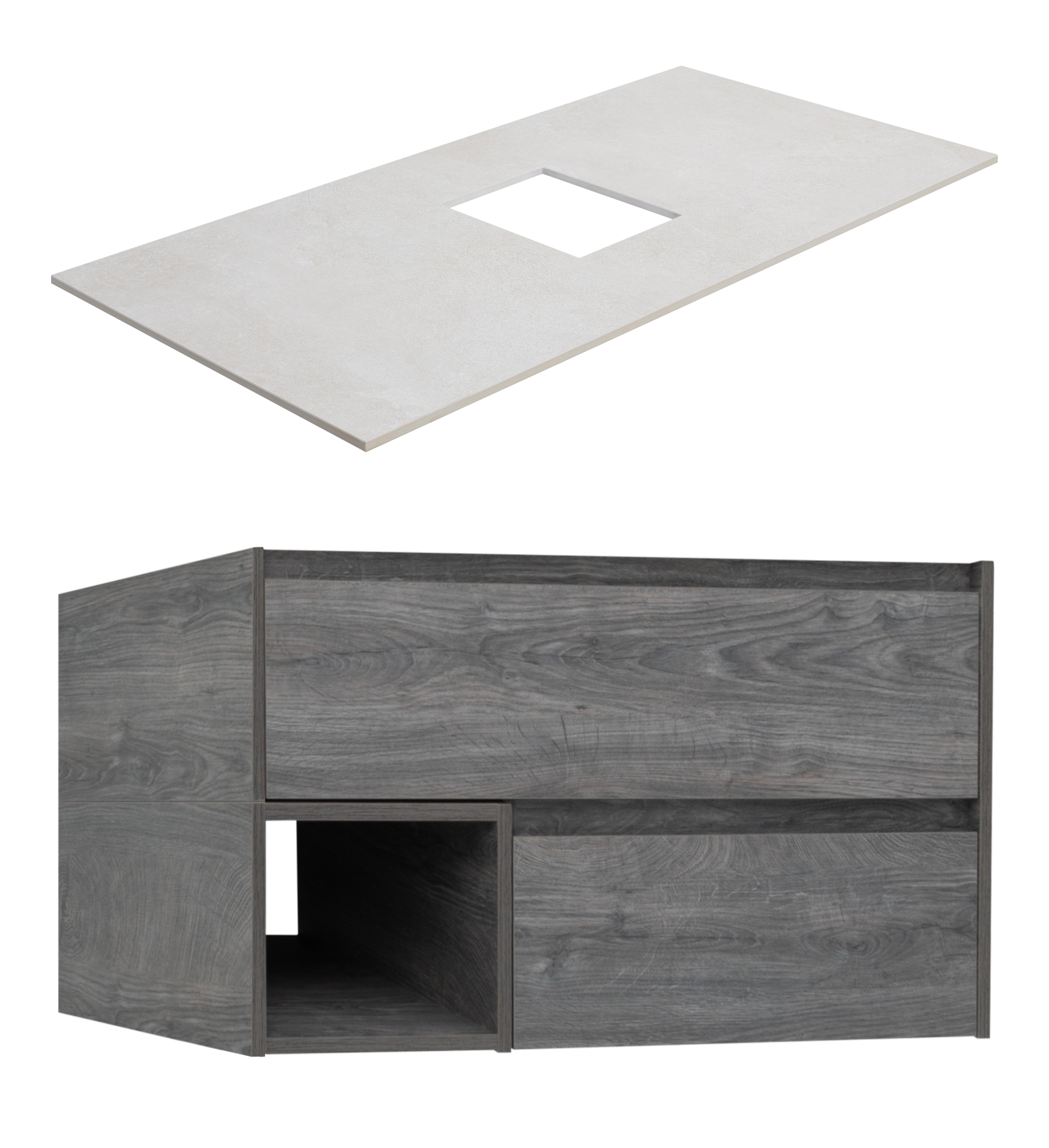 Тумба под раковину со столешницей STWORKI Карлстад 90 дуб рошелье, простоун беж