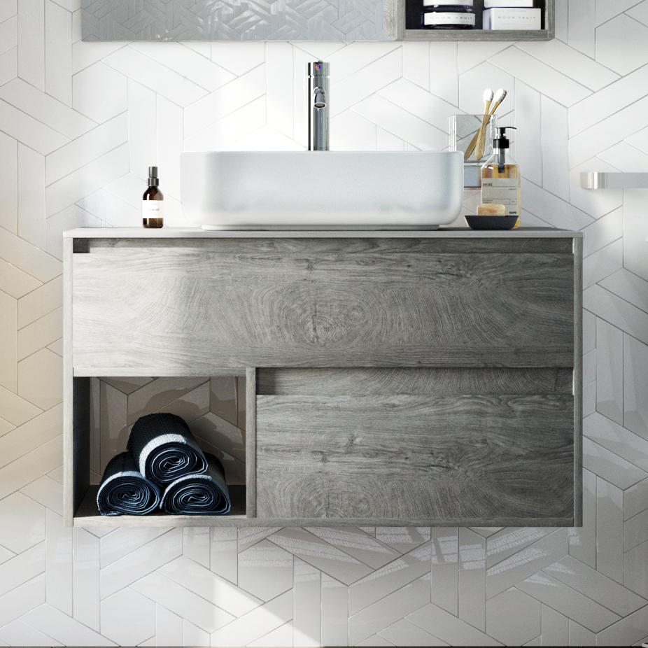 Тумба под раковину со столешницей STWORKI Карлстад 90 дуб рошелье, монте тиберио