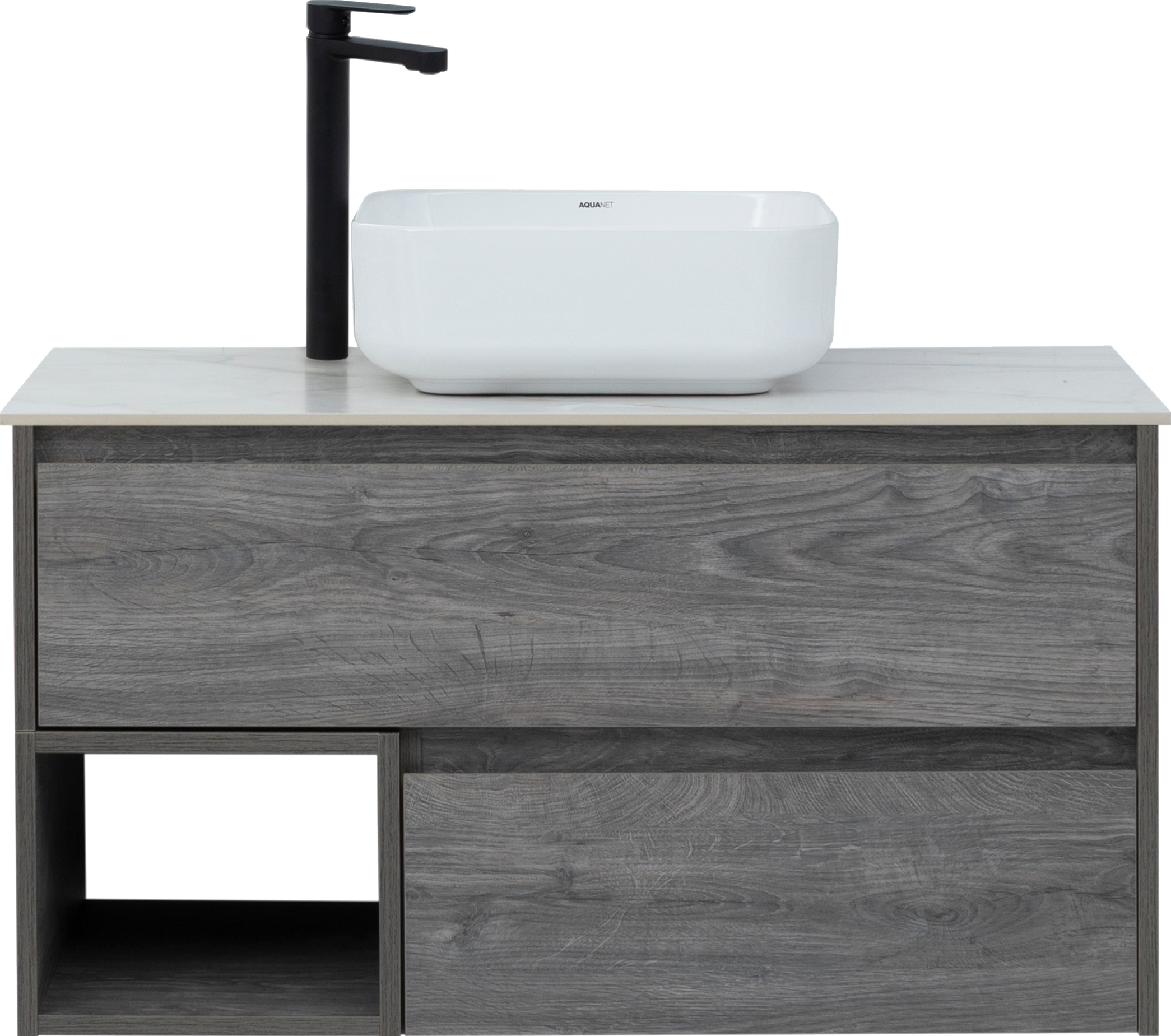 Тумба под раковину со столешницей STWORKI Карлстад 90 дуб рошелье, монте тиберио, с отверстием для смесителя