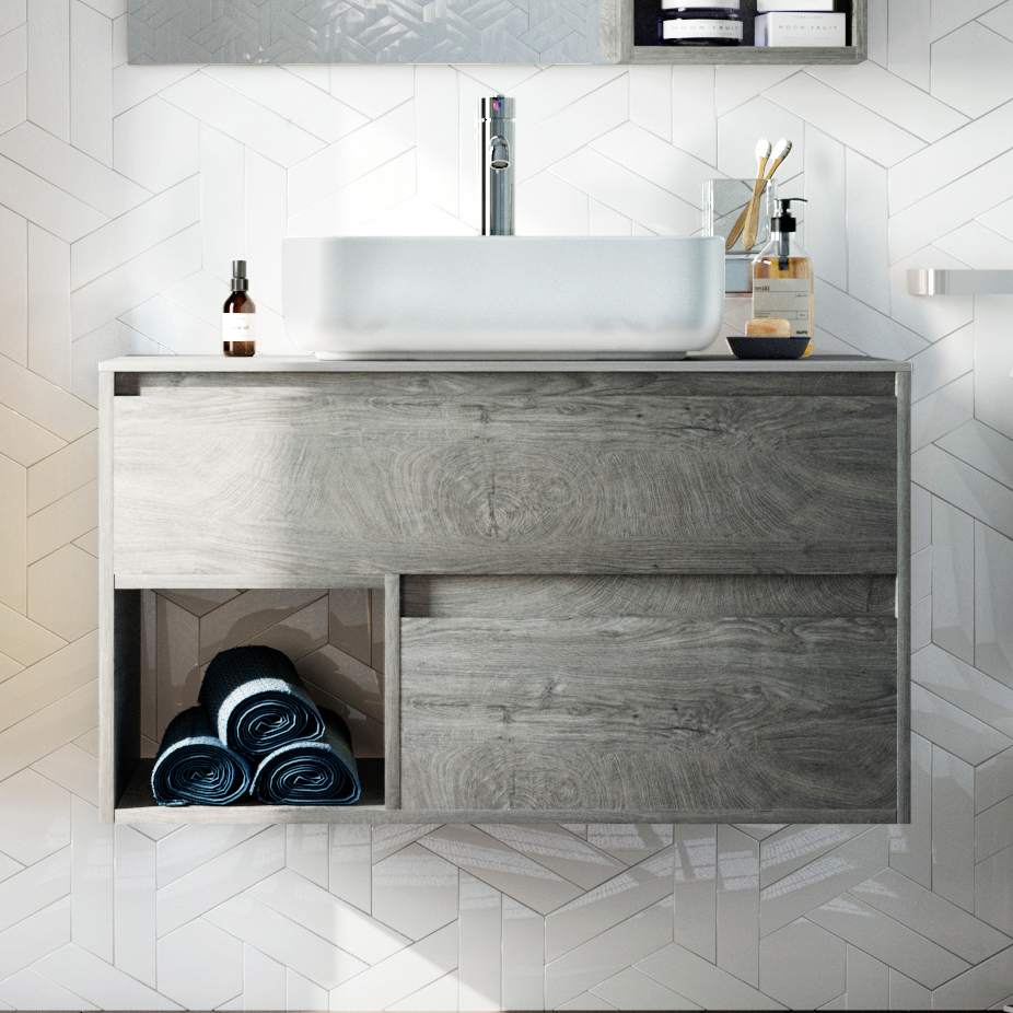 Тумба под раковину со столешницей STWORKI Карлстад 90 дуб рошелье, роверелла