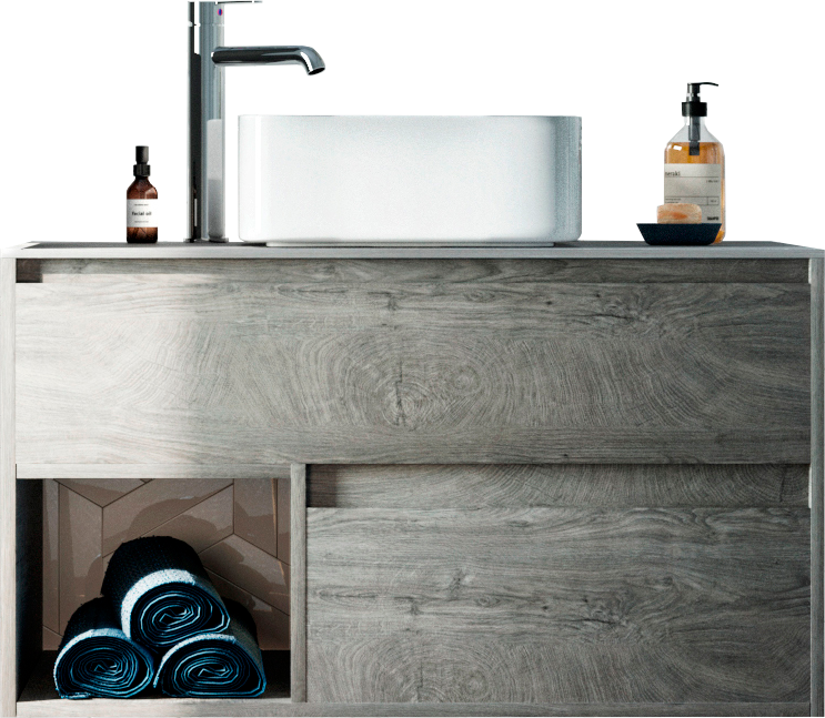 Тумба под раковину со столешницей STWORKI Карлстад 90 дуб рошелье, роверелла, с отверстием для смесителя