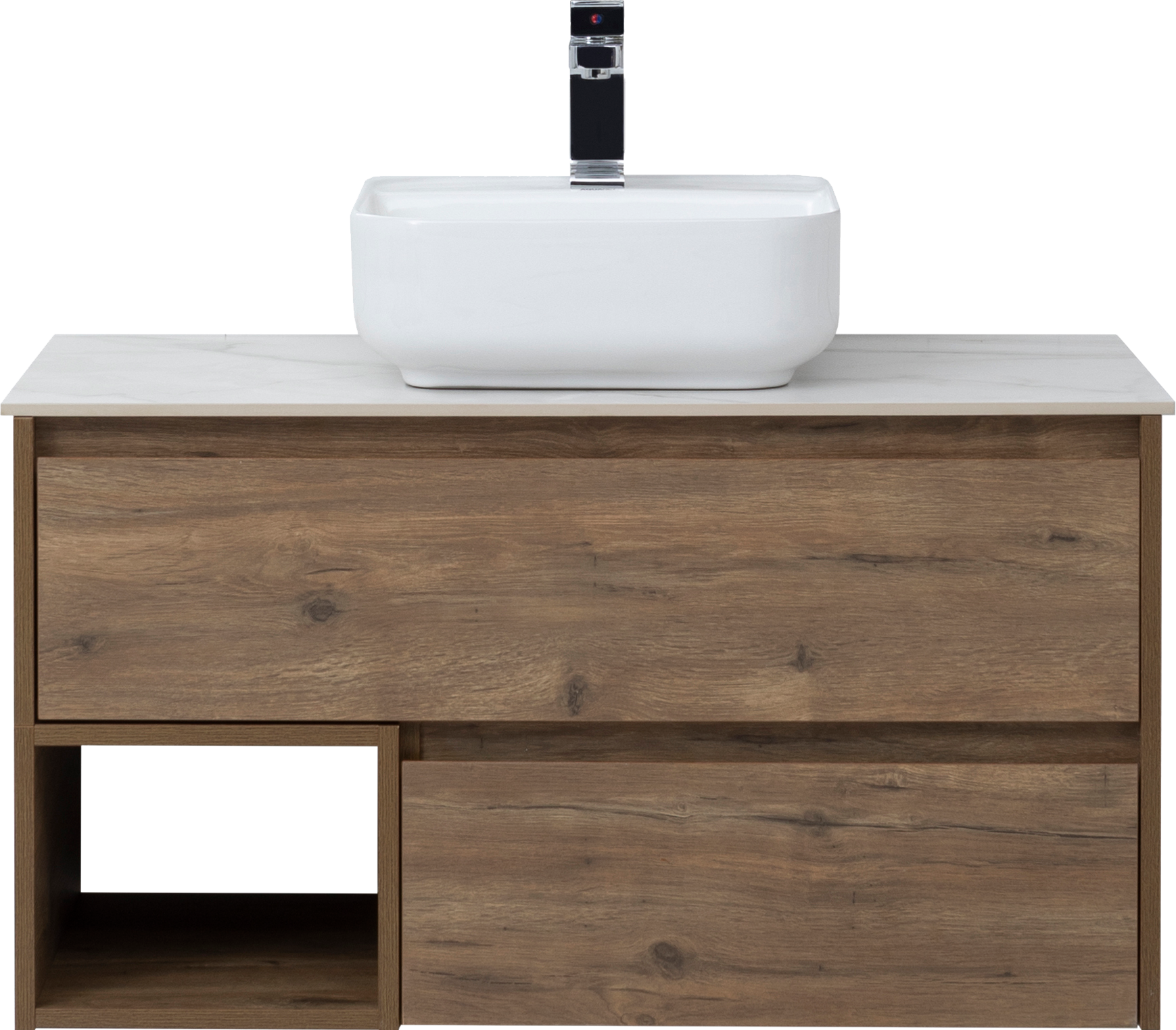 Тумба под раковину со столешницей STWORKI Карлстад 90 дуб рустикальный, простоун беж