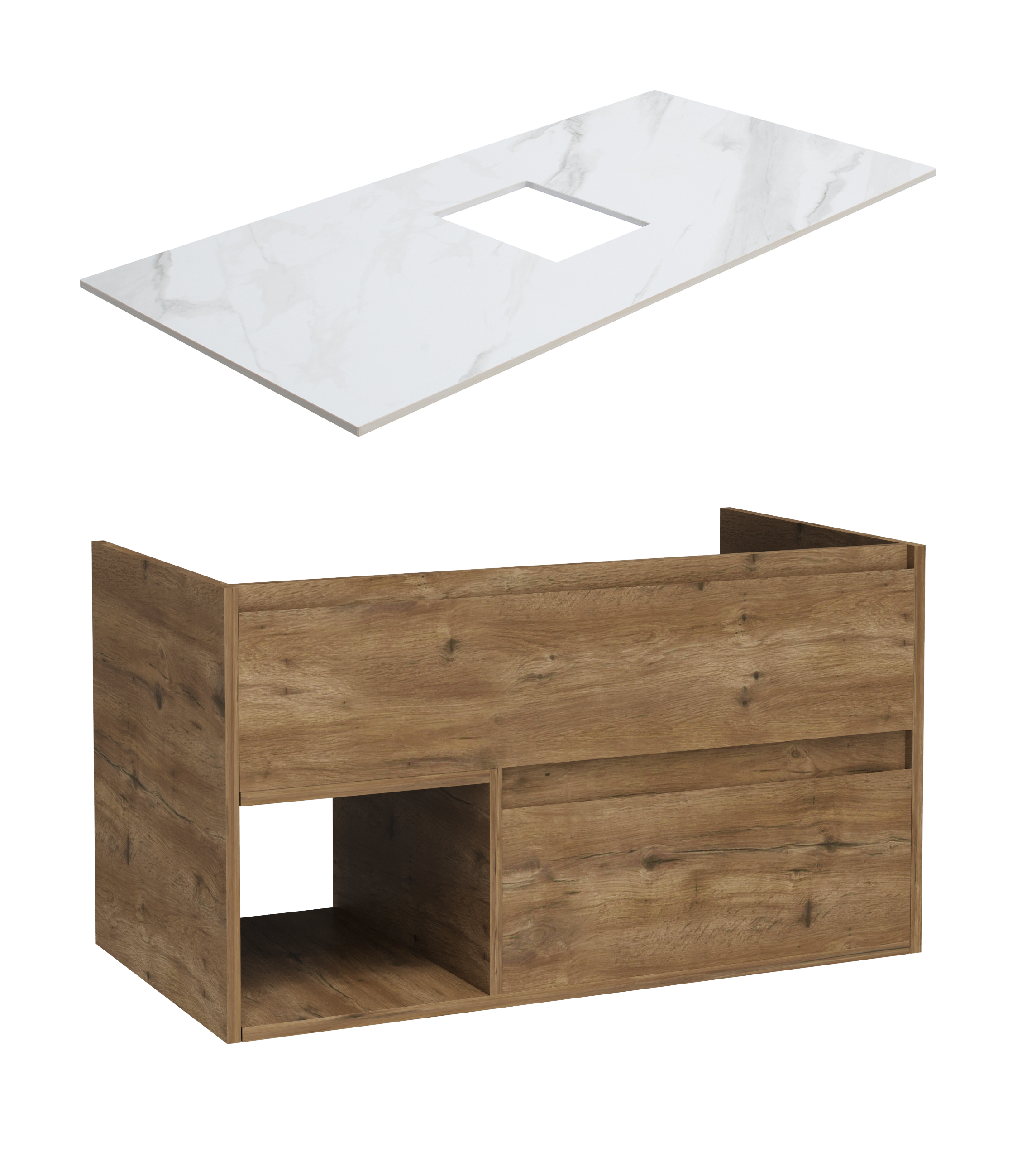Тумба под раковину со столешницей STWORKI Карлстад 90 дуб рустикальный, монте тиберио