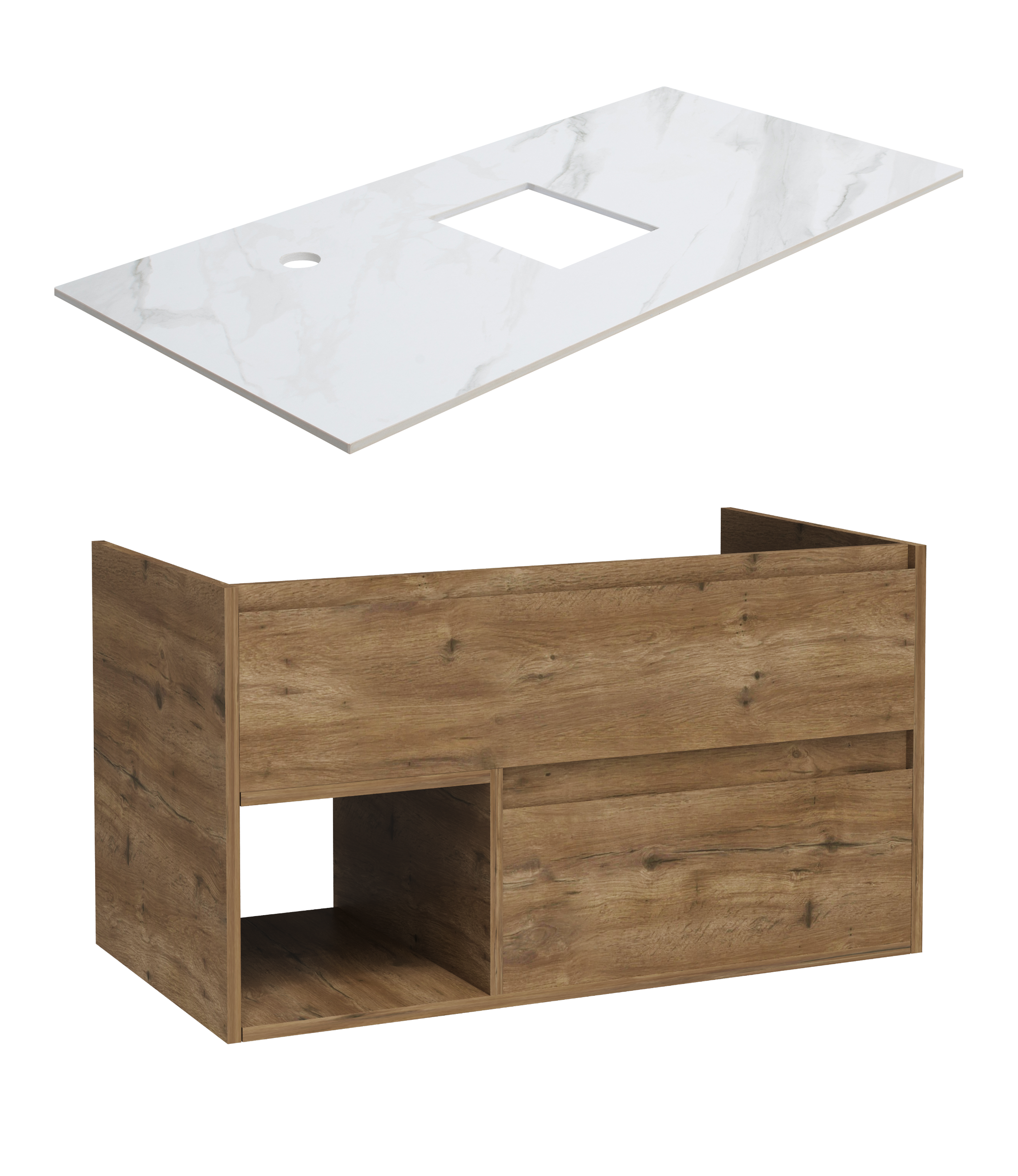 Тумба под раковину со столешницей STWORKI Карлстад 90 дуб рустикальный, монте тиберио, с отверстием для смесителя