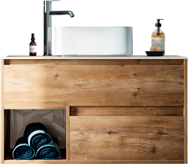 Тумба под раковину со столешницей STWORKI Карлстад 90 дуб рустикальный, роверелла, с отверстием для смесителя