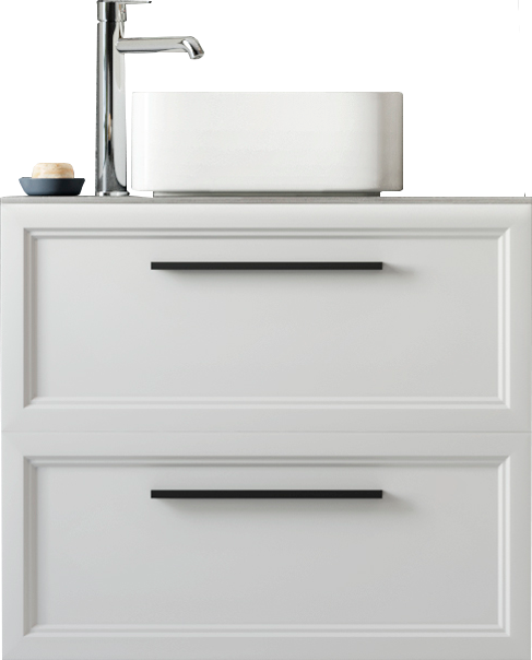 Тумба под раковину со столешницей STWORKI Эстерсунд 75 матовая белая, монте тиберио, с отверстием для смесителя