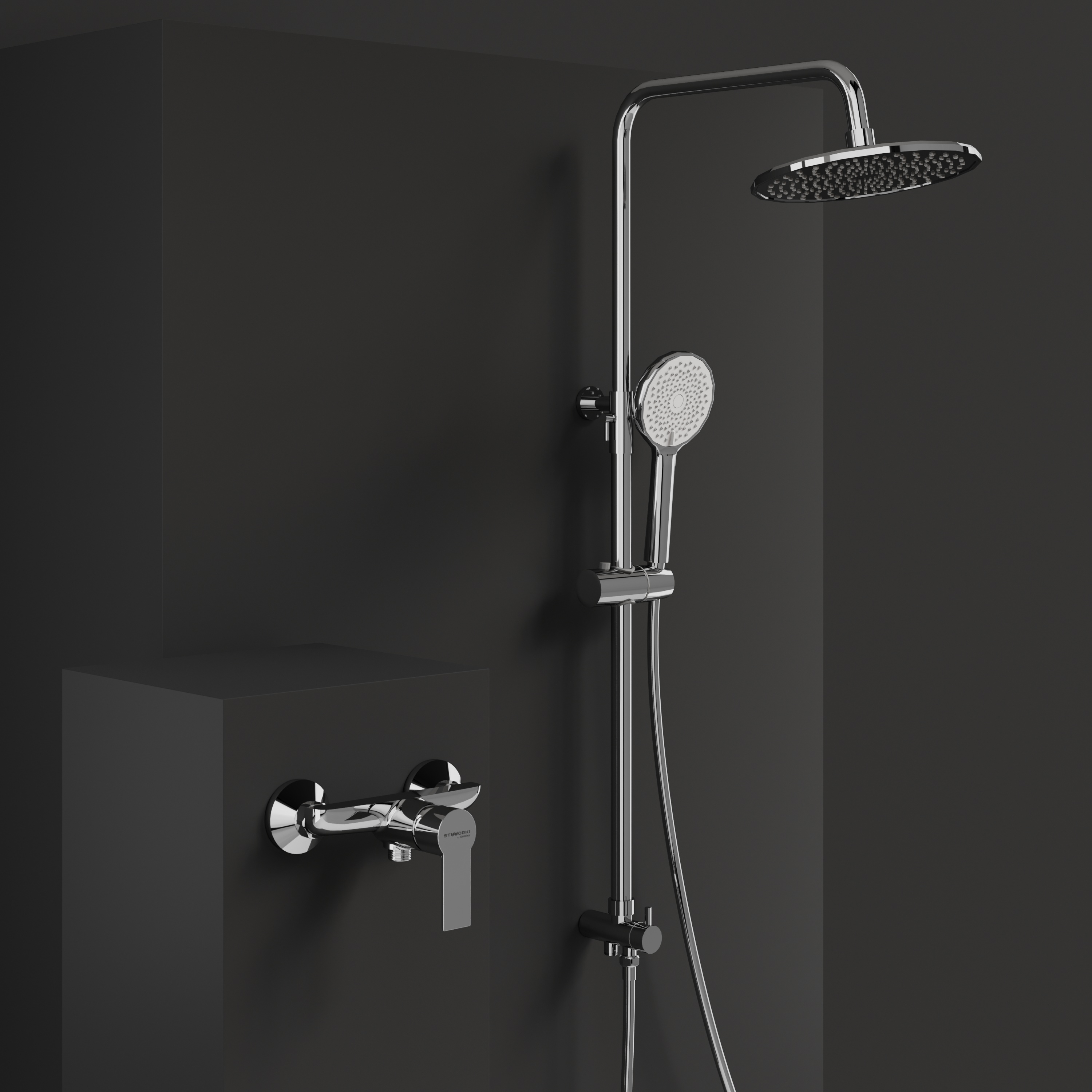 Душевой комплект Смеситель для душа STWORKI Хельсинки HFHS20000 хром, настенный, однорычажный, латунь + Стойка Вестфолл WH626-C хром