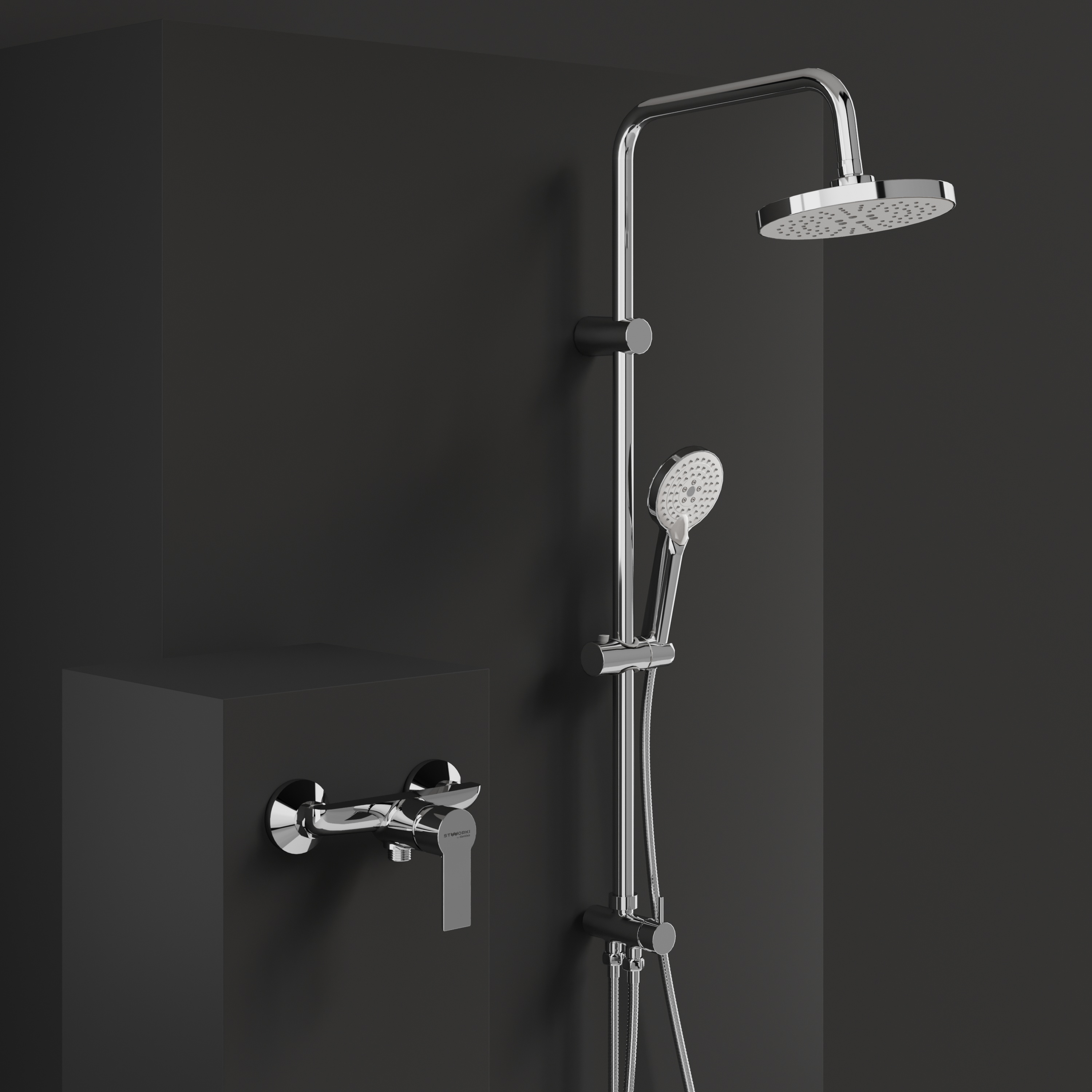 Душевой комплект Смеситель для душа STWORKI Хельсинки HFHS20000 хром, настенный, однорычажный, латунь + Стойка Ставангер SV-03cr