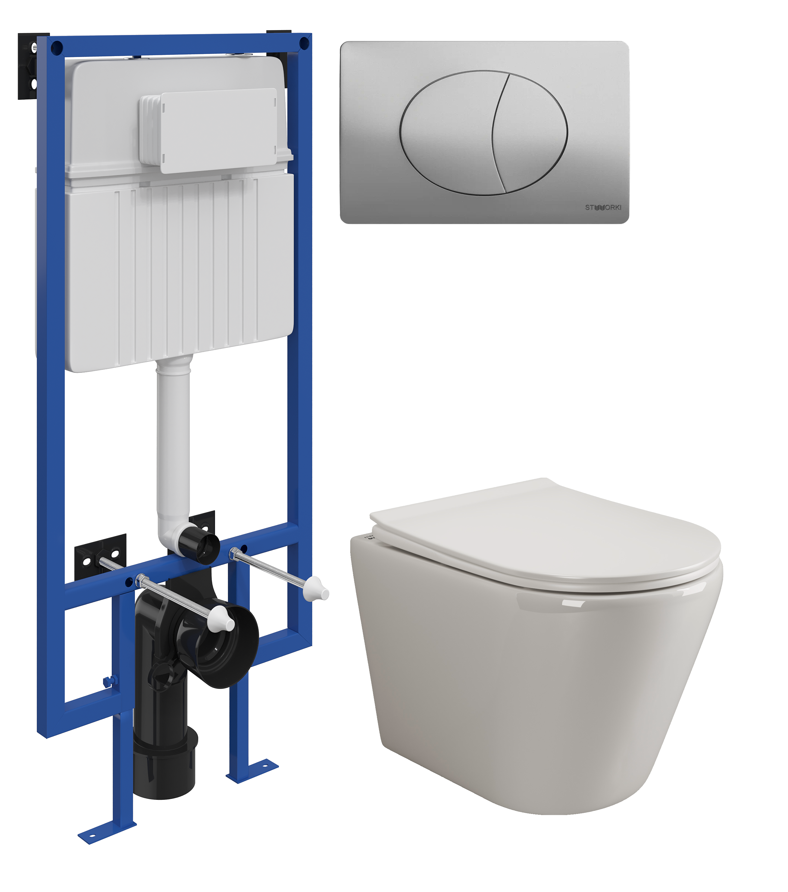 Комплект 3 в 1 Унитаз подвесной Ceramicanova Highlight Rimless CN1804 + Инсталляция STWORKI 510162 + Кнопка 230823 цвет матовый хром