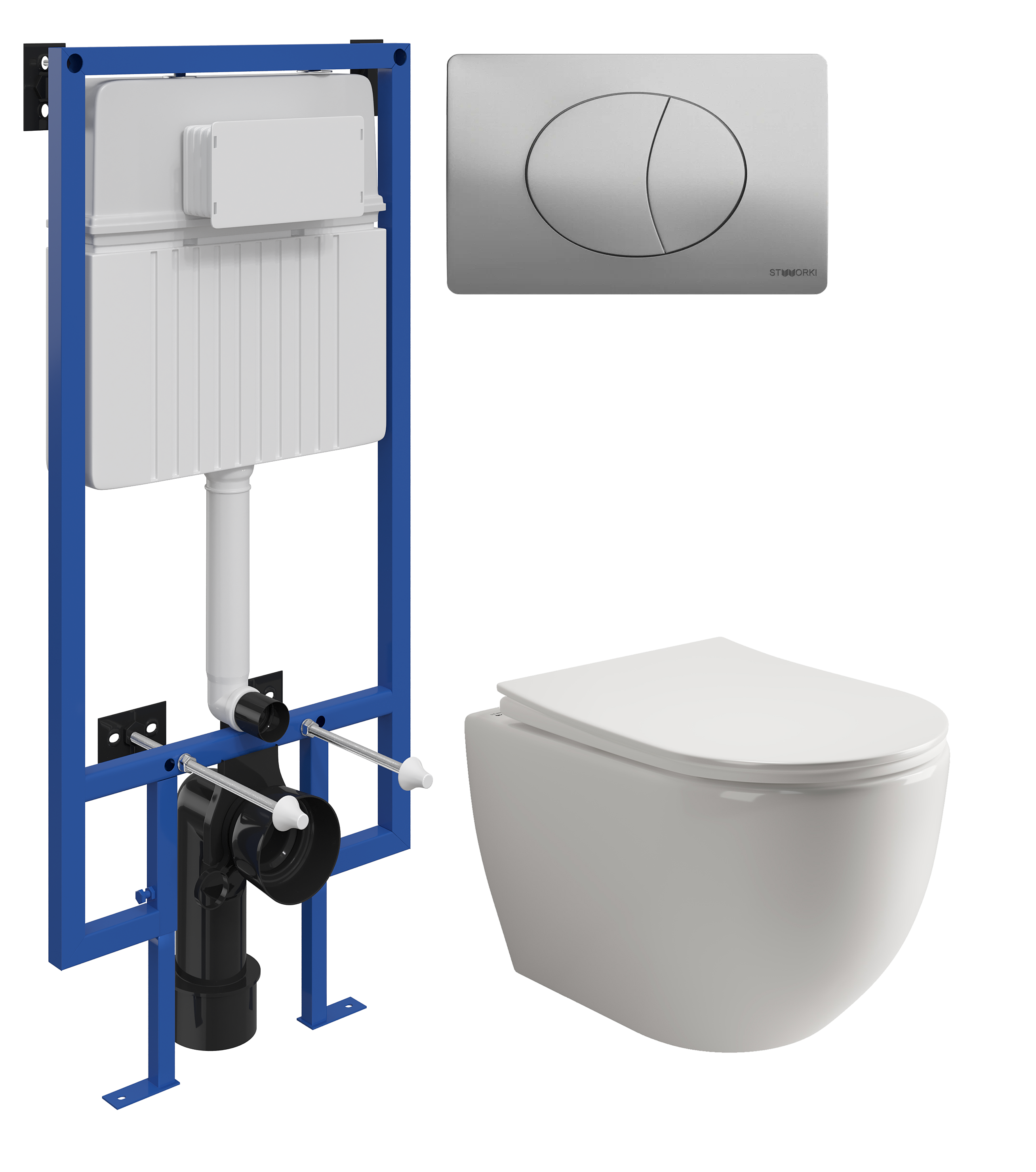Комплект 3 в 1 Унитаз подвесной Ceramicanova Mia Rimless CN1805 + Инсталляция STWORKI 510162 + Кнопка 230823 цвет матовый хром