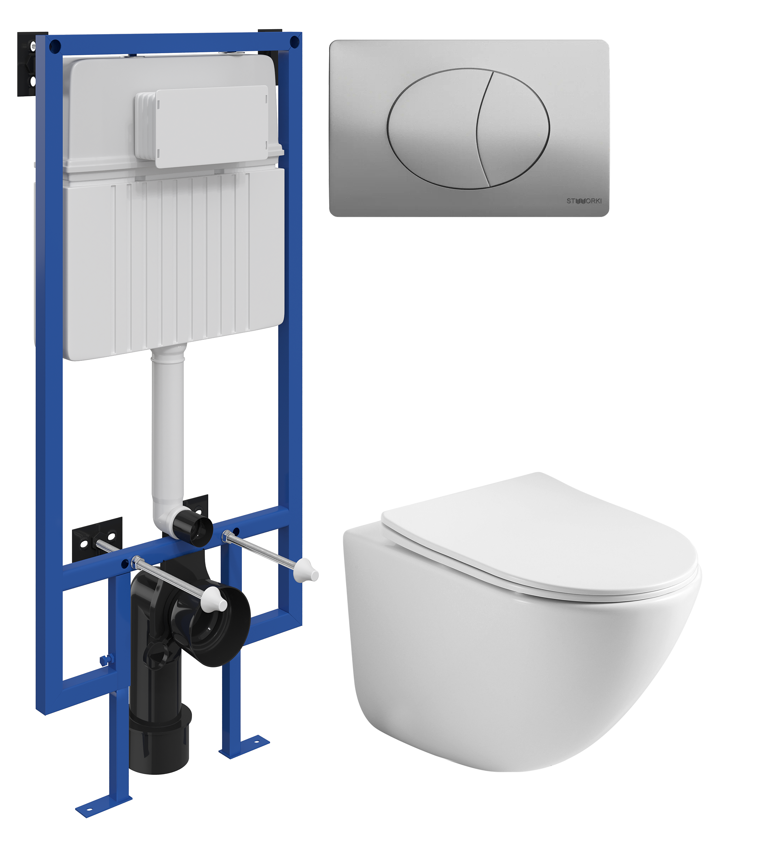 Комплект 3 в 1 Унитаз подвесной Ceramicanova Mono CN1905 + Инсталляция STWORKI 510162 + Кнопка 230823 цвет матовый хром