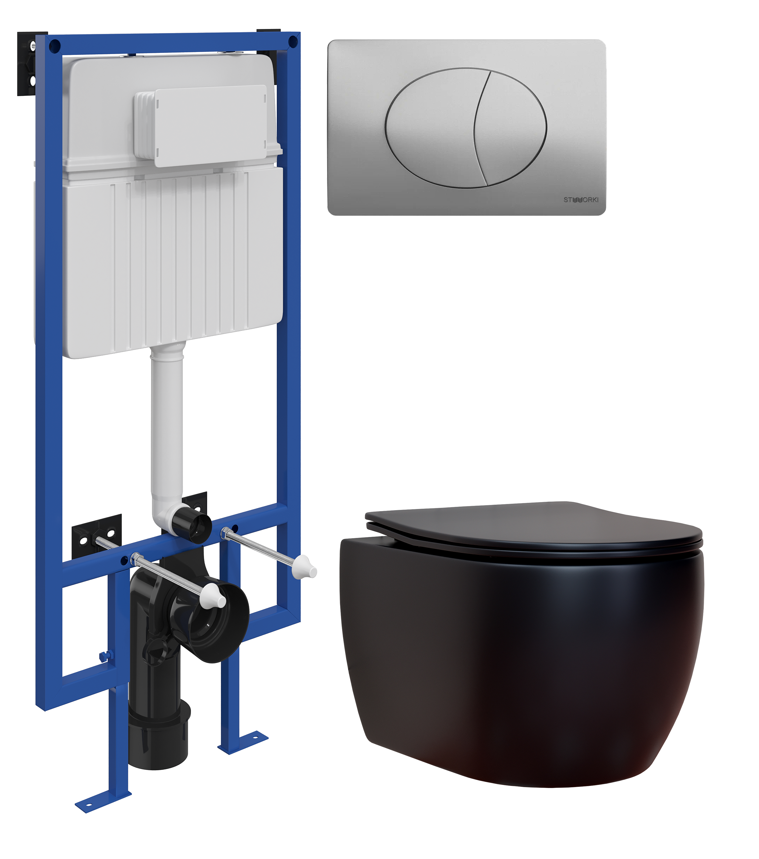 Комплект 3 в 1 Унитаз подвесной Ceramicanova Play CN3001MB + Инсталляция STWORKI 510162 + Кнопка 230823 цвет матовый хром