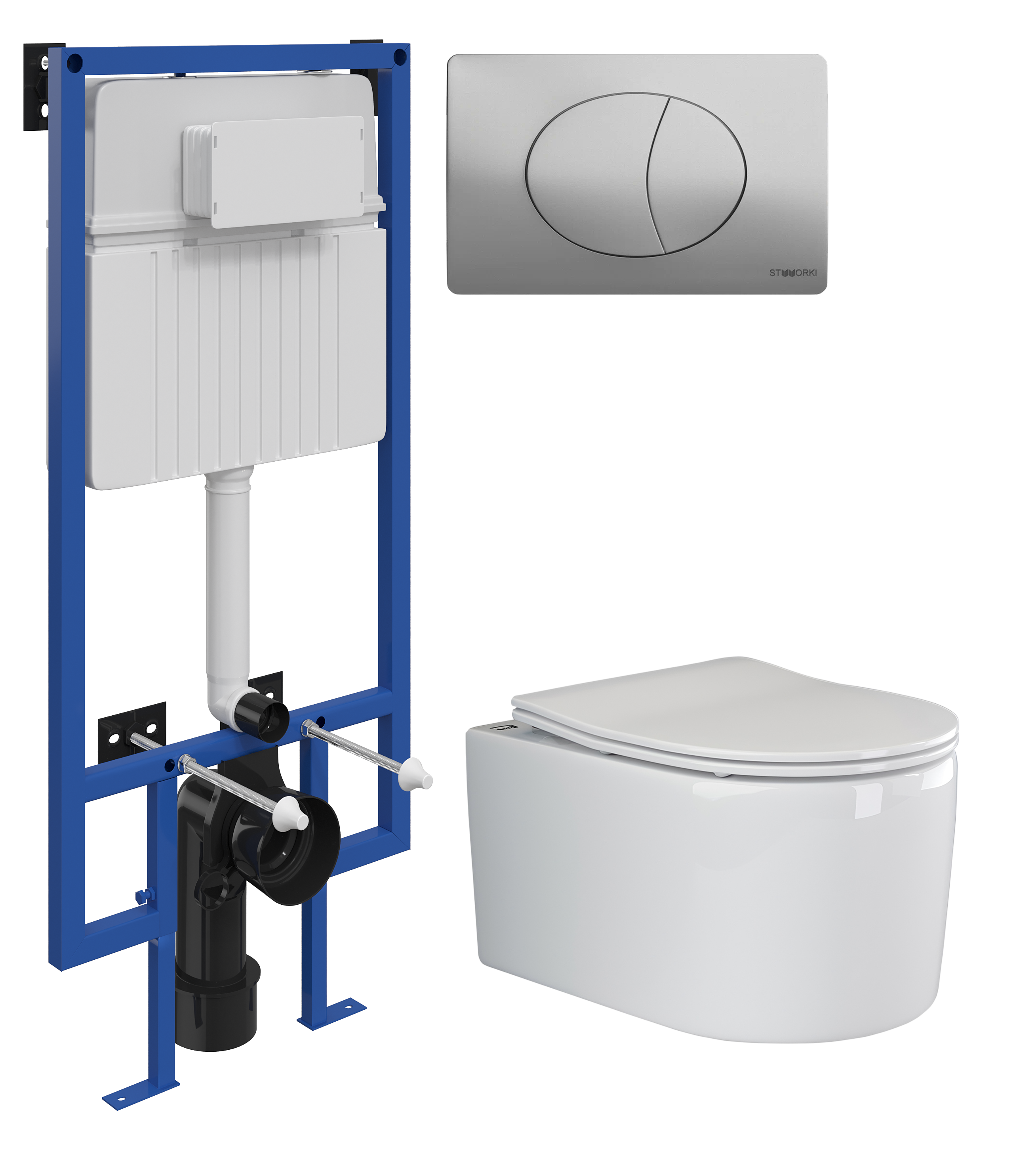 Комплект 3 в 1 Унитаз подвесной Ceramicanova Moments CN3003 + Инсталляция STWORKI 510162 + Кнопка 230823 цвет матовый хром