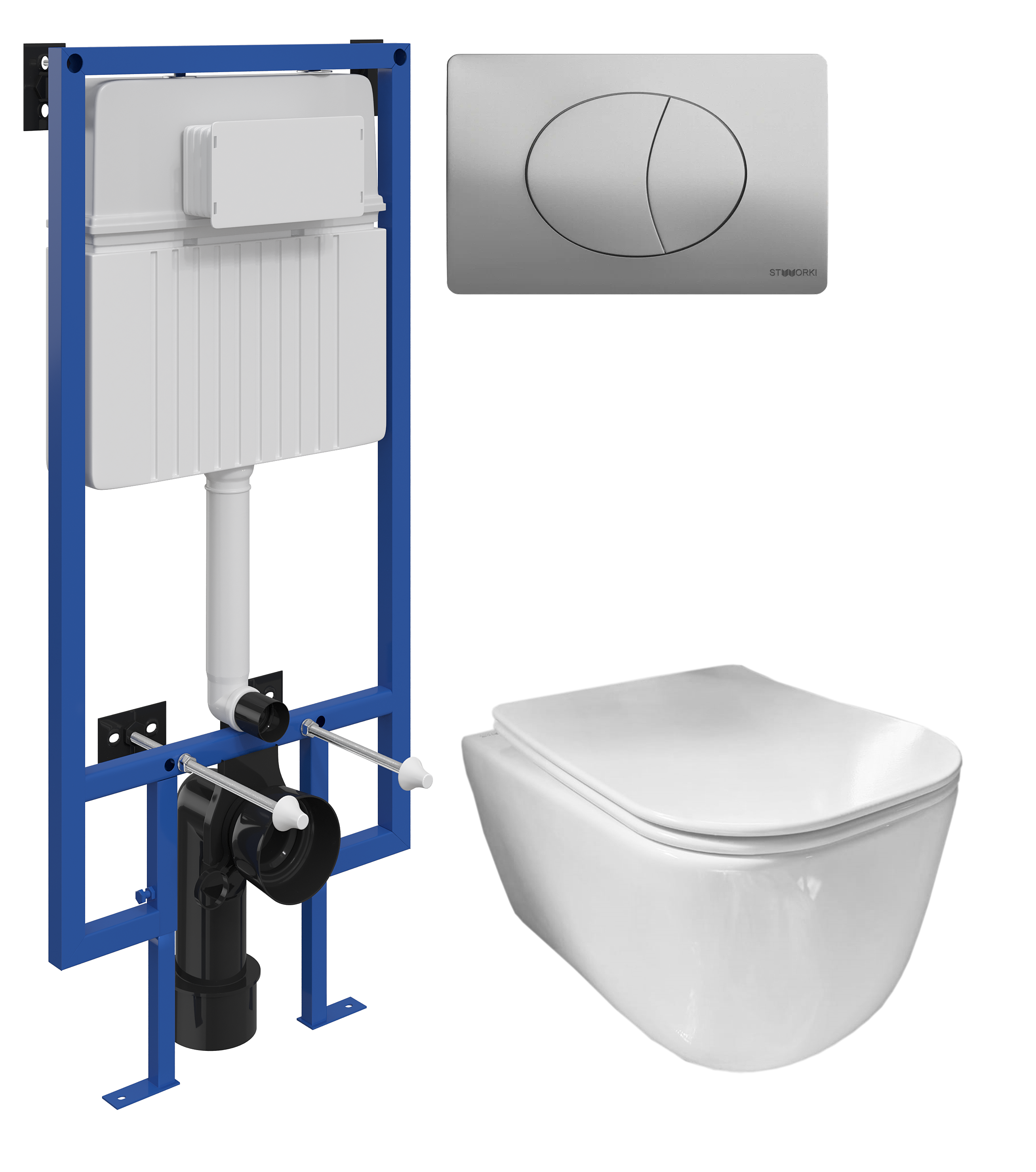 Комплект 3 в 1 Унитаз подвесной Ceramicanova New Day CN3005 + Инсталляция STWORKI 510162 + Кнопка 230823 цвет матовый хром