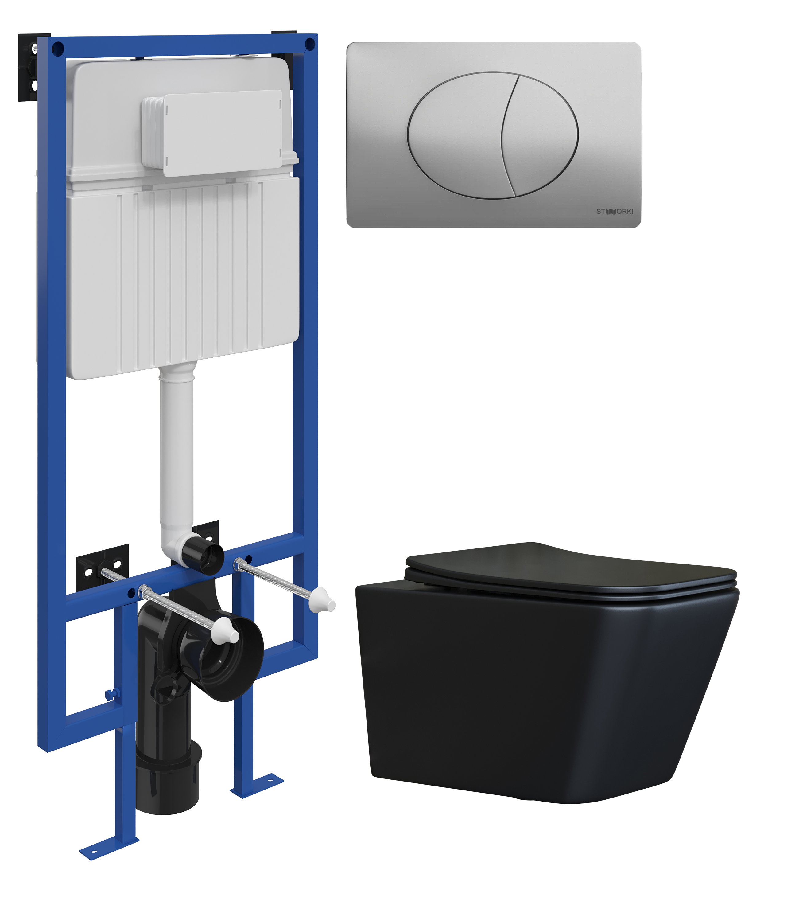 Комплект 3 в 1 Унитаз подвесной Ceramicanova Metric CN3007MB + Инсталляция STWORKI 510162 + Кнопка 230823 цвет матовый хром