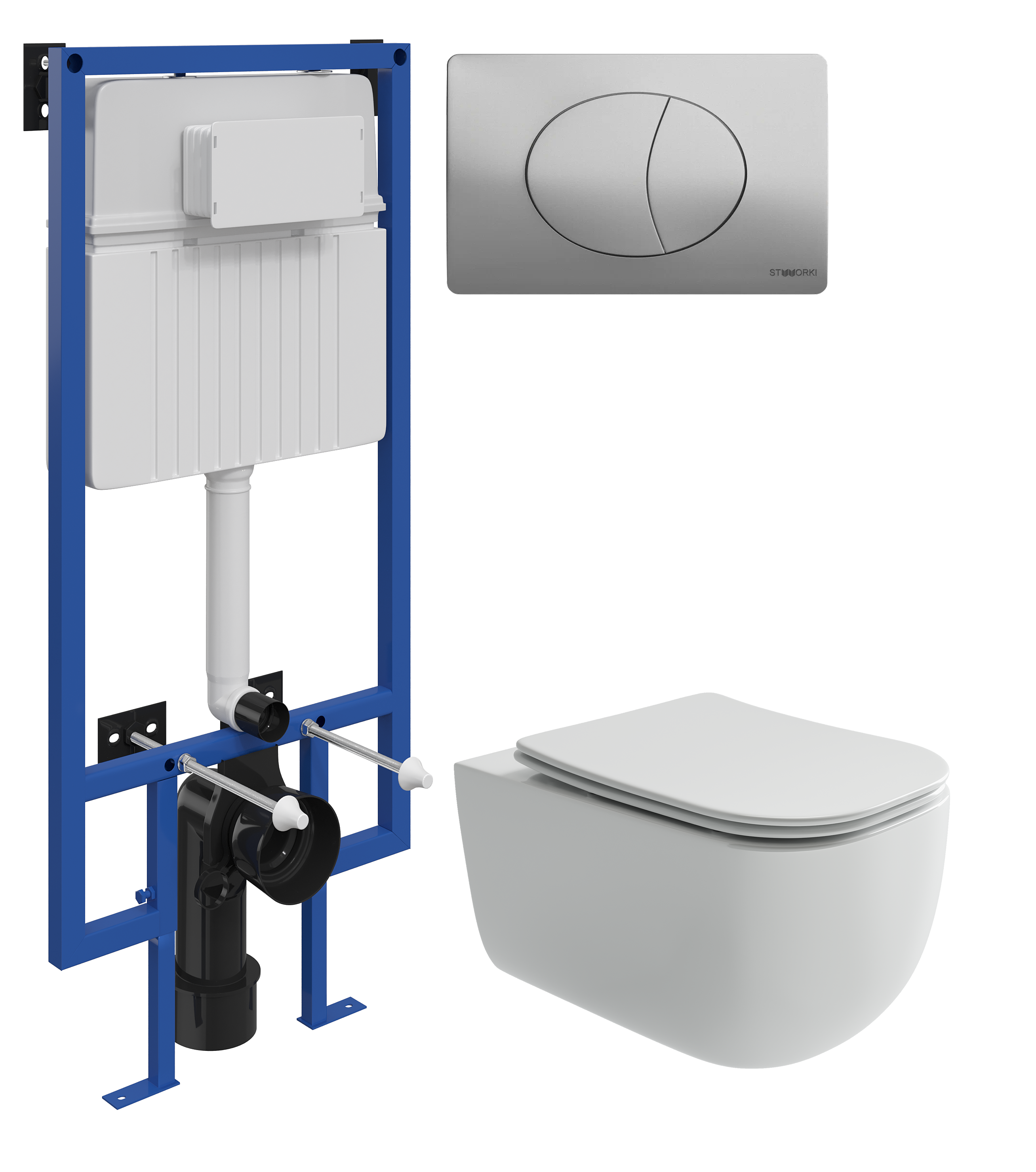 Комплект 3 в 1 Унитаз подвесной Ceramicanova Noel CN3013 + Инсталляция STWORKI 510162 + Кнопка 230823 цвет матовый хром