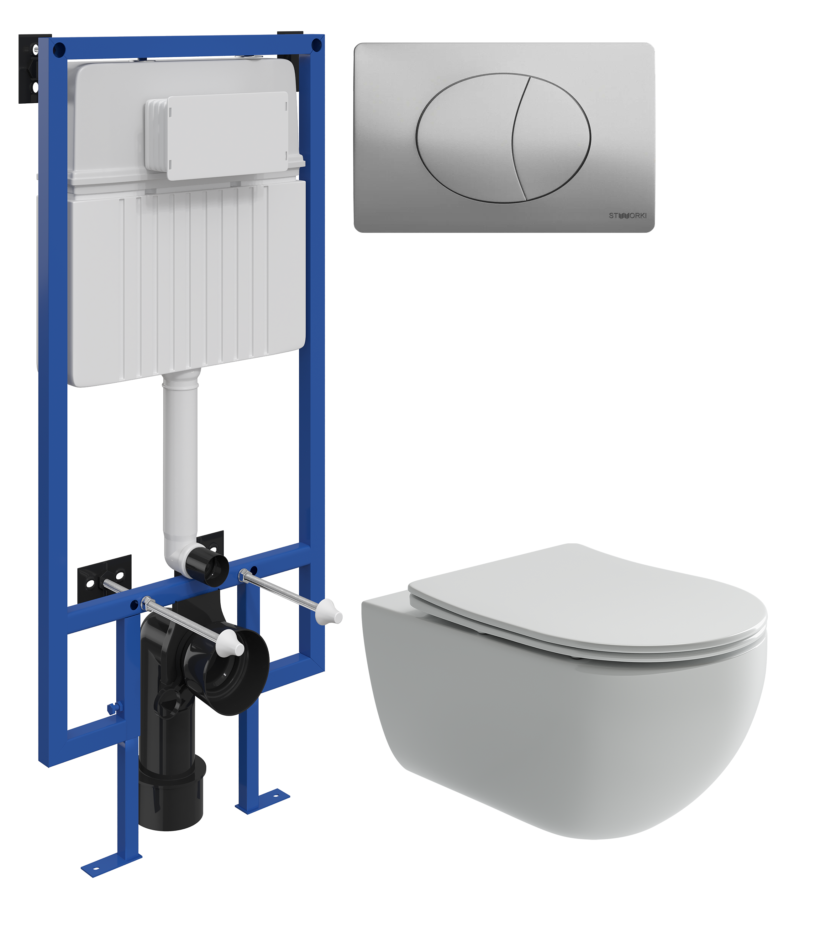 Комплект 3 в 1 Унитаз подвесной Ceramicanova Long CN3015 + Инсталляция STWORKI 510162 + Кнопка 230823 цвет матовый хром