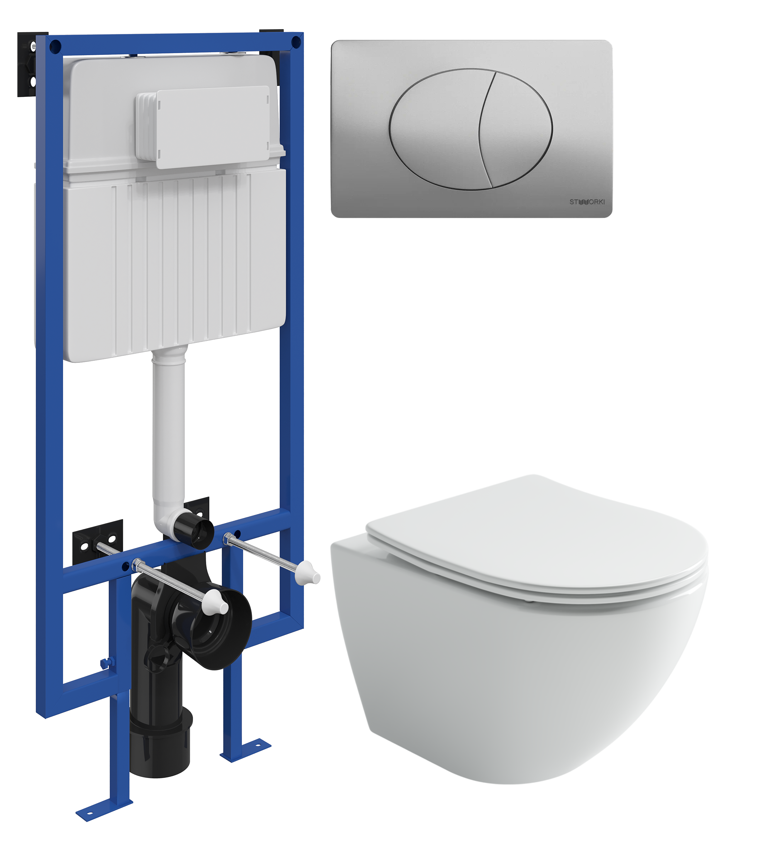 Комплект 3 в 1 Унитаз подвесной Ceramicanova Metropol CN4002T + Инсталляция STWORKI 510162 + Кнопка 230823 цвет матовый хром
